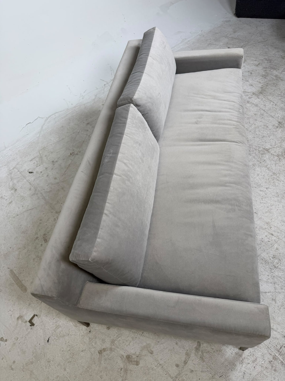 Restoration Hardware Track Arm Suede Sofa. RH Fabric Couch. Delivery available