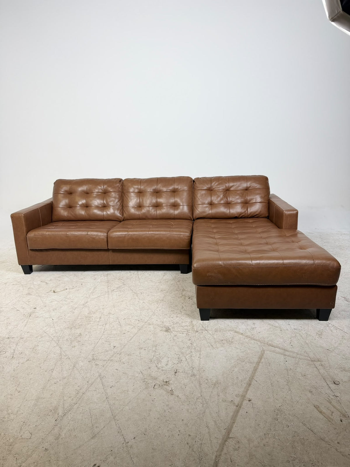 Ashley's Furniture Leather Sectional. Cognac L shaped sofa couch. Delivery available