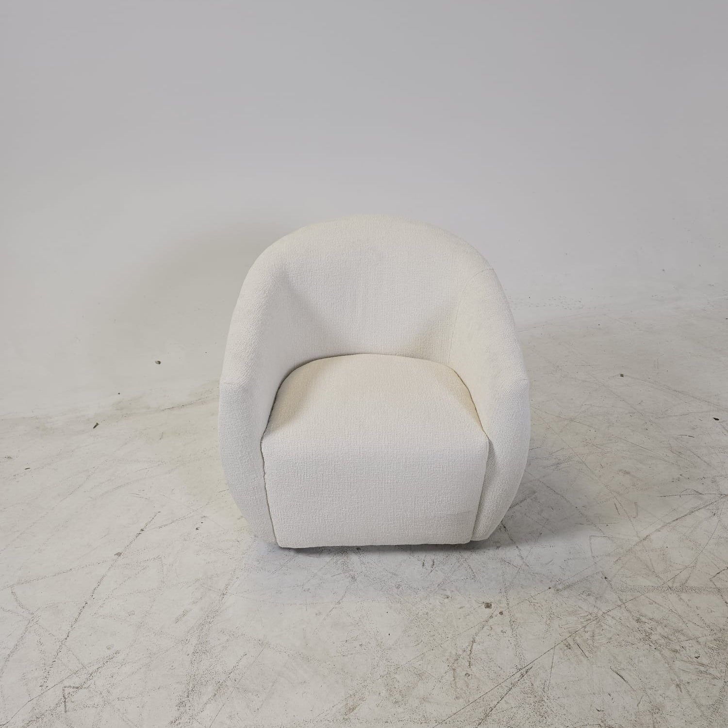 Brand New Stylus Reef swivel Chair. White boucle armchair