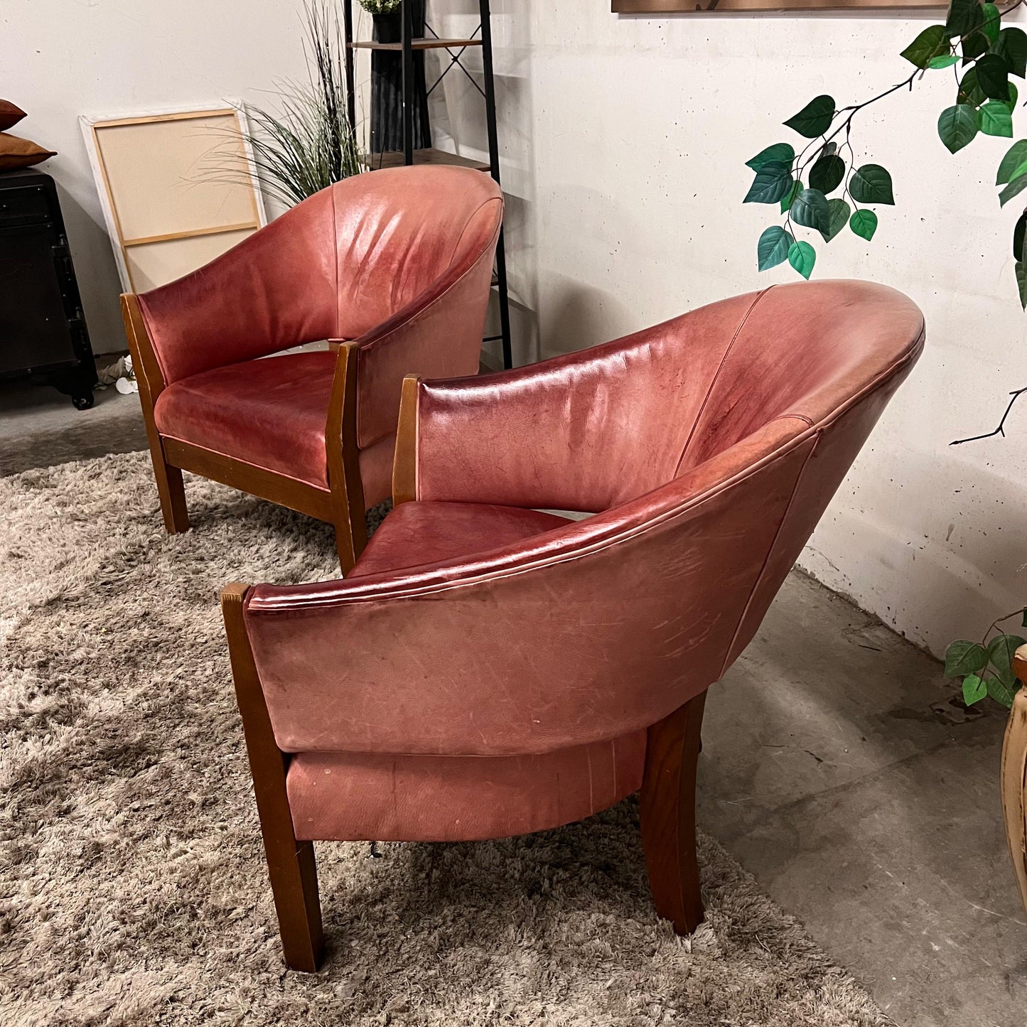 Mitchell Gold + Bob Williams full leather armchairs. Vintage accent Chairs.