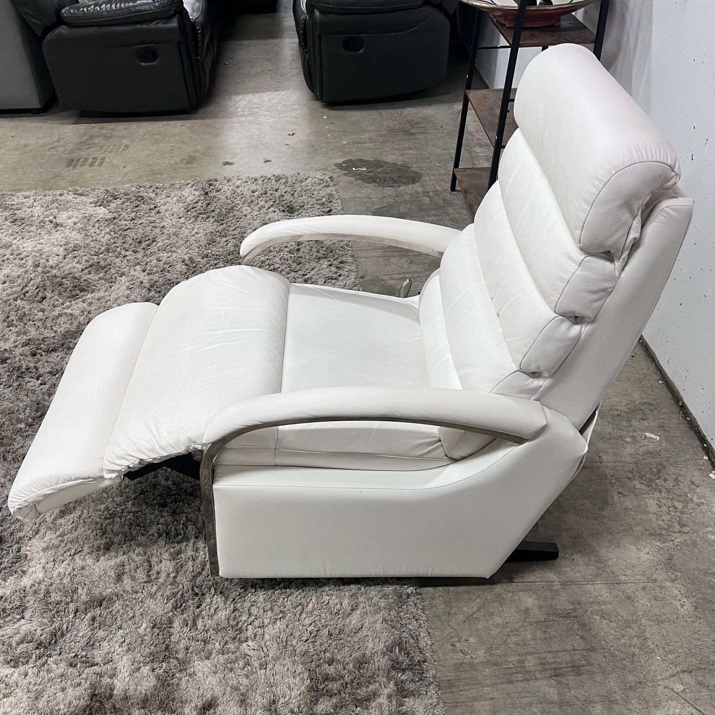 La z boy genuine recliner. White leather reclining chair.