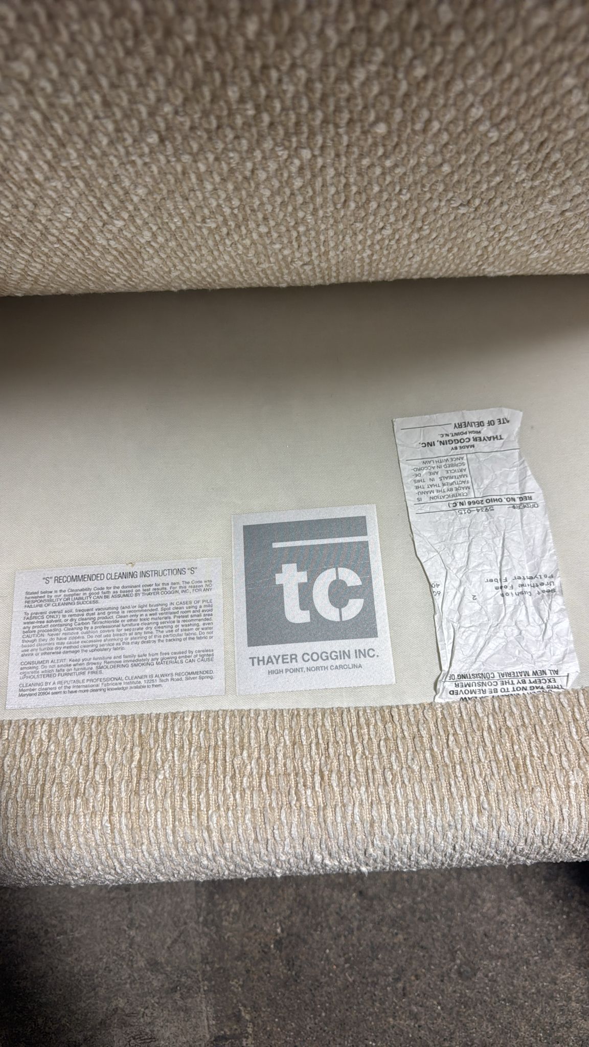 Thayer Coggin Inc. Custom made sectional. Bouclè sofa couch.