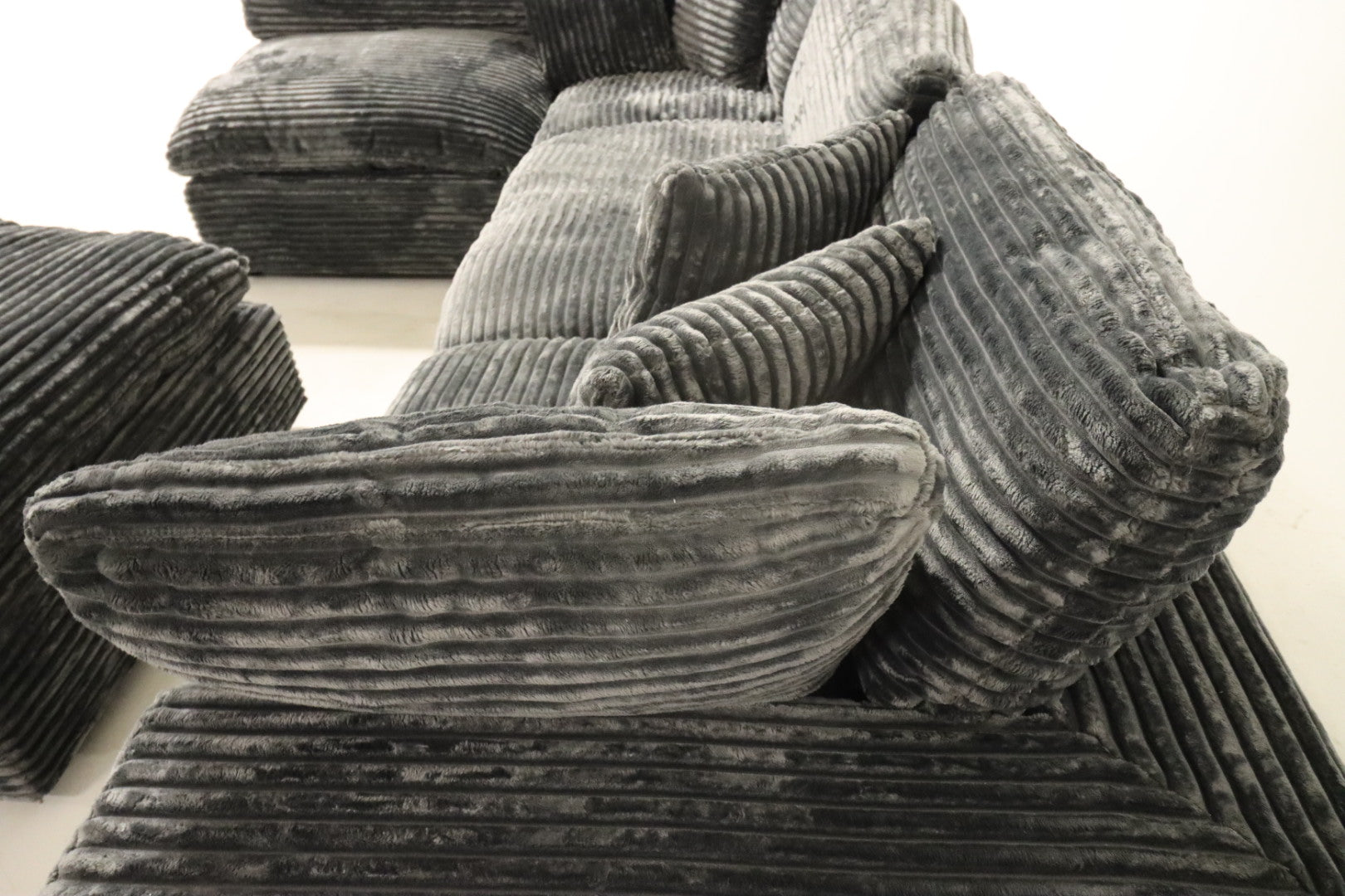 Cloud Modular Sectional – Dark Grey Striped Corduroy