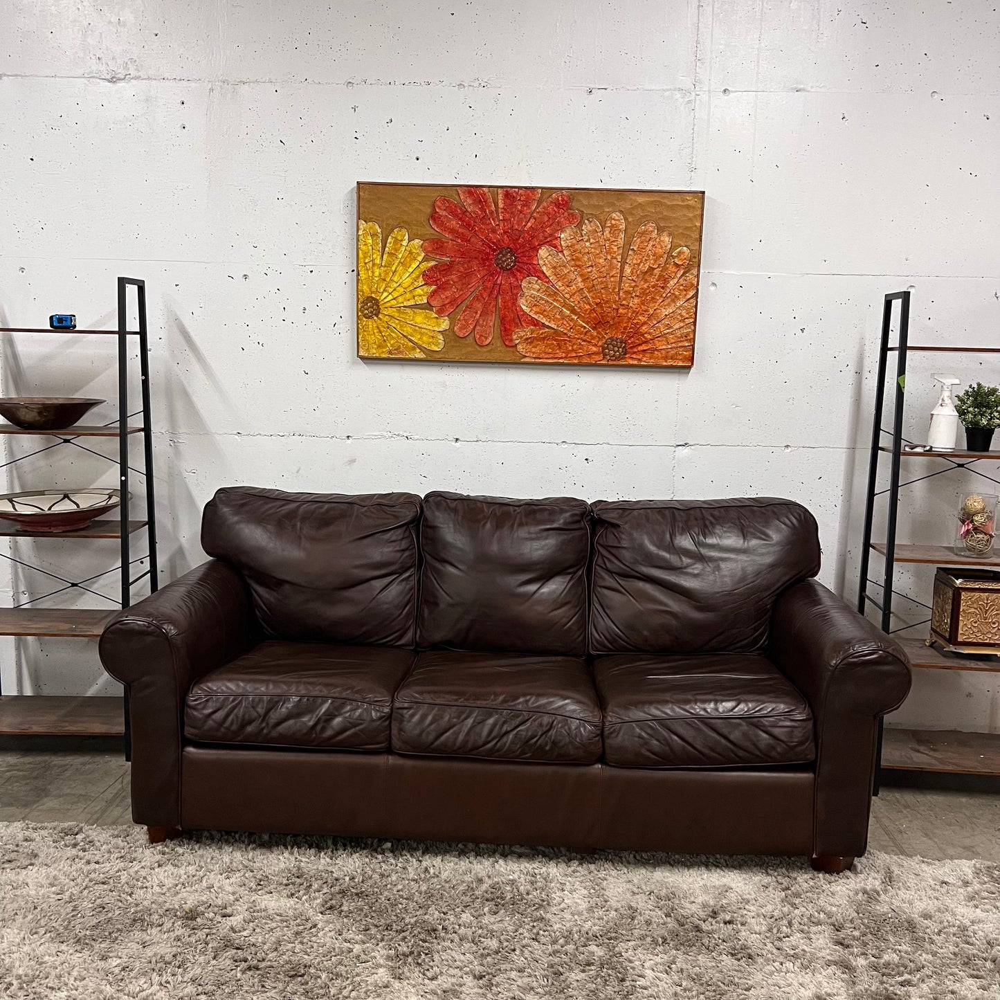 Leather pull out sofa bed.