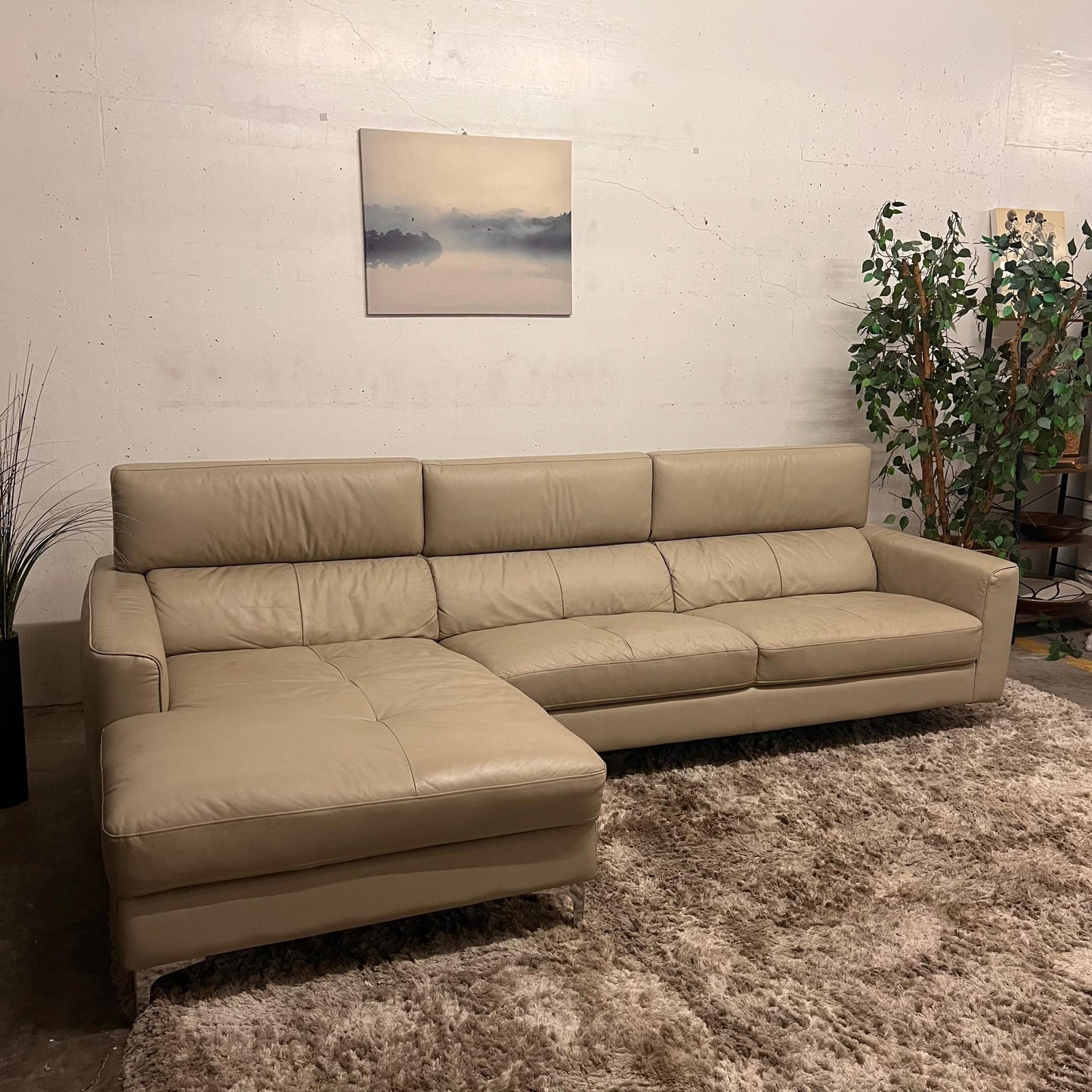 Moe's leather sectional. L Shaped sofa couch.