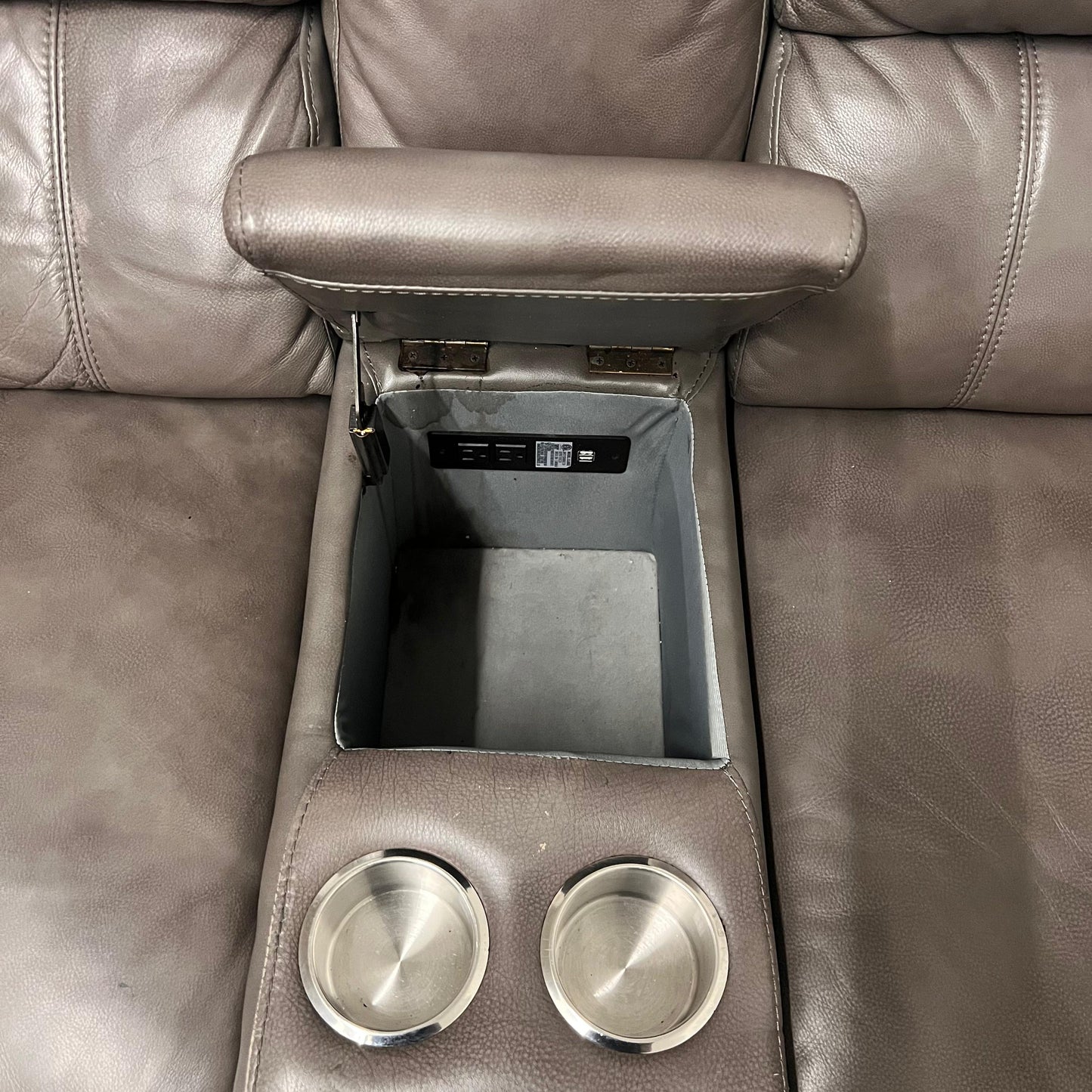 Leather reclining sectional. Power recliners