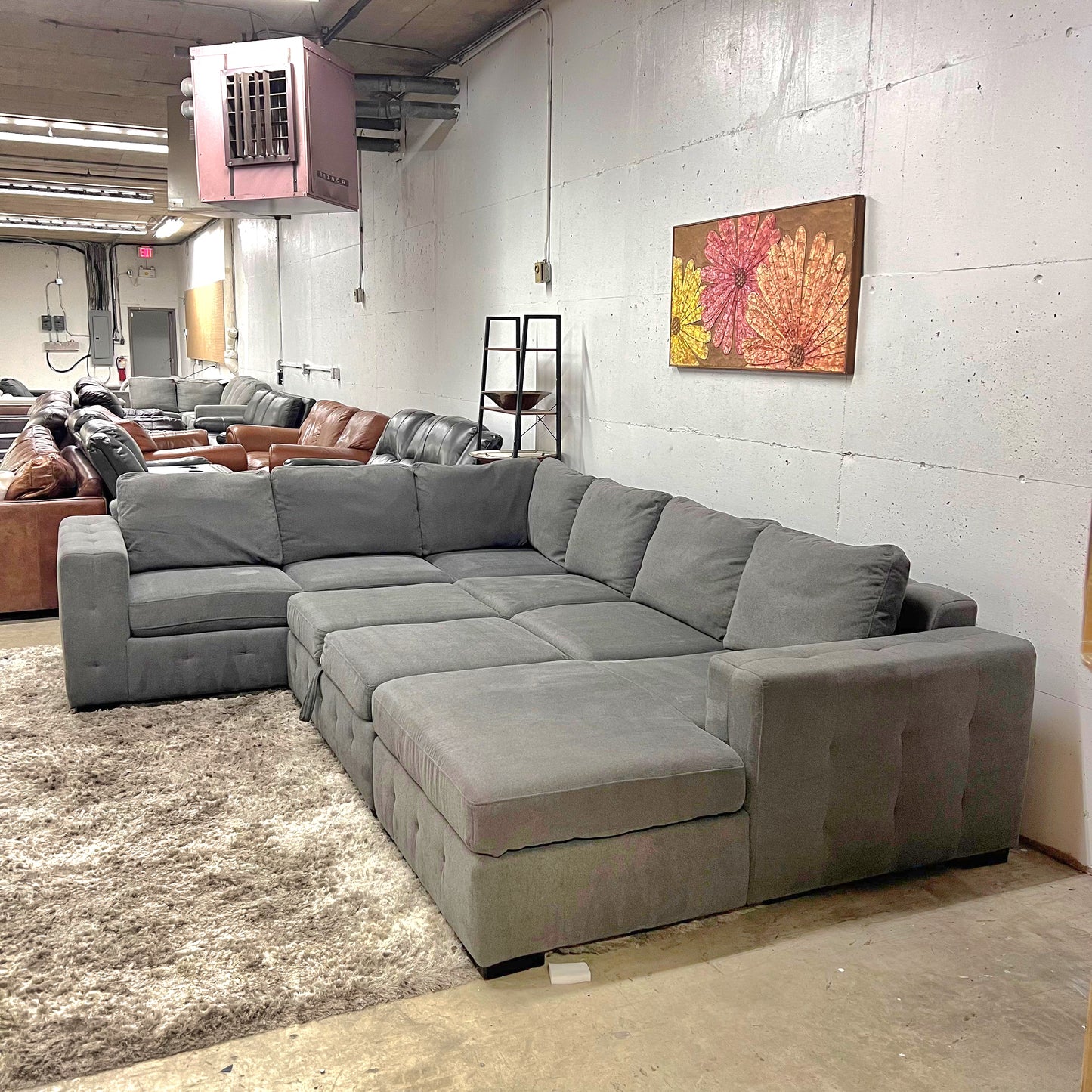 U shaped pull out sectional. Storage sofa couch