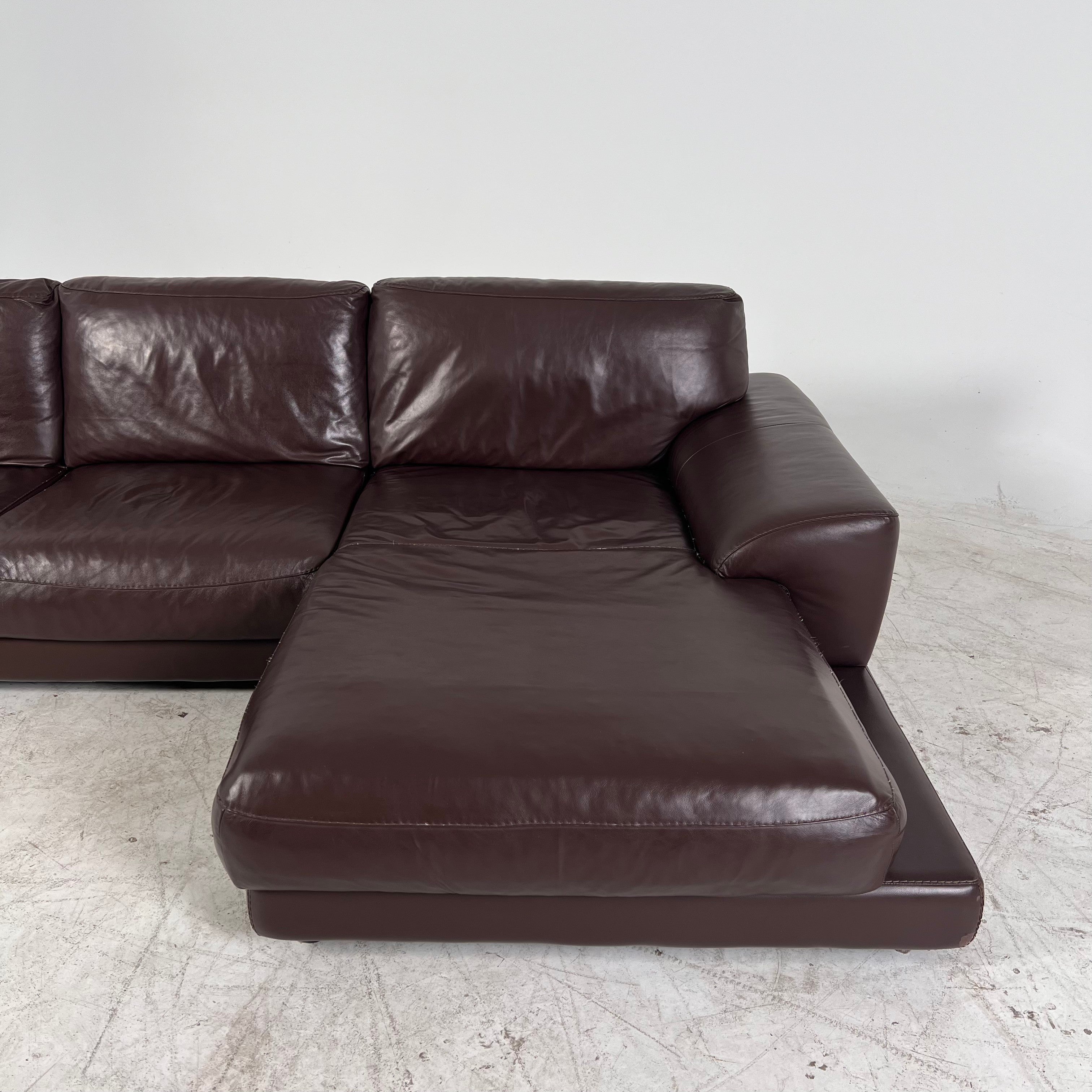 Genuine high end brown leather sectional. L Shaped sofa couch
