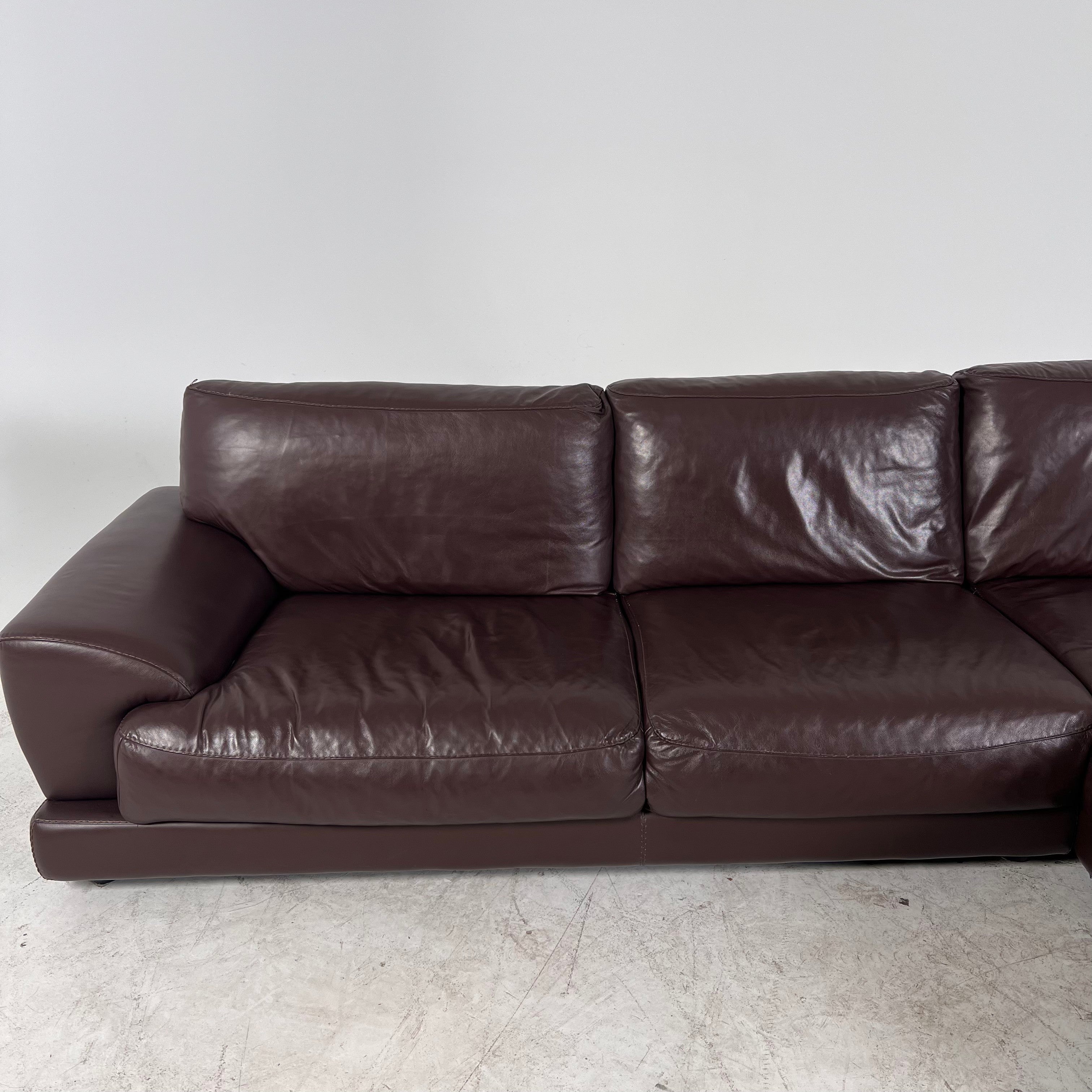 Genuine high end brown leather sectional. L Shaped sofa couch