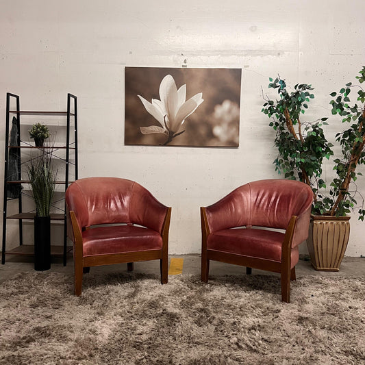 Mitchell Gold + Bob Williams full leather armchairs. Vintage accent Chairs.