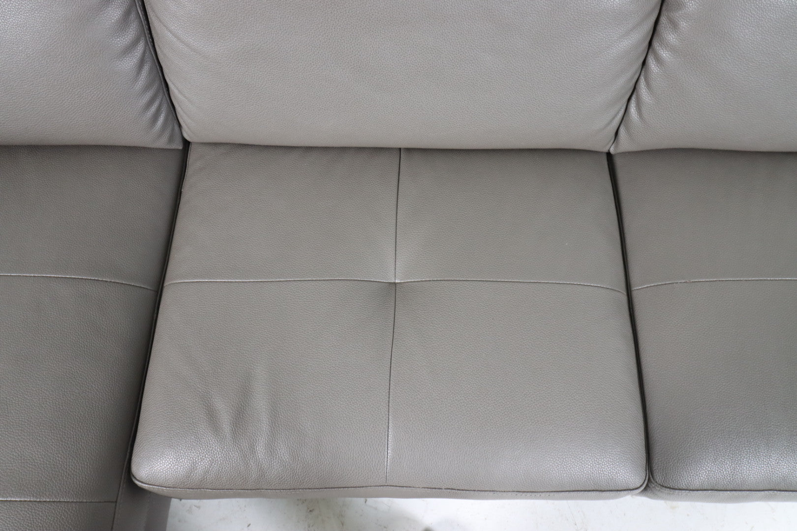 Faux leather sectional. Grey L shaped sofa couch