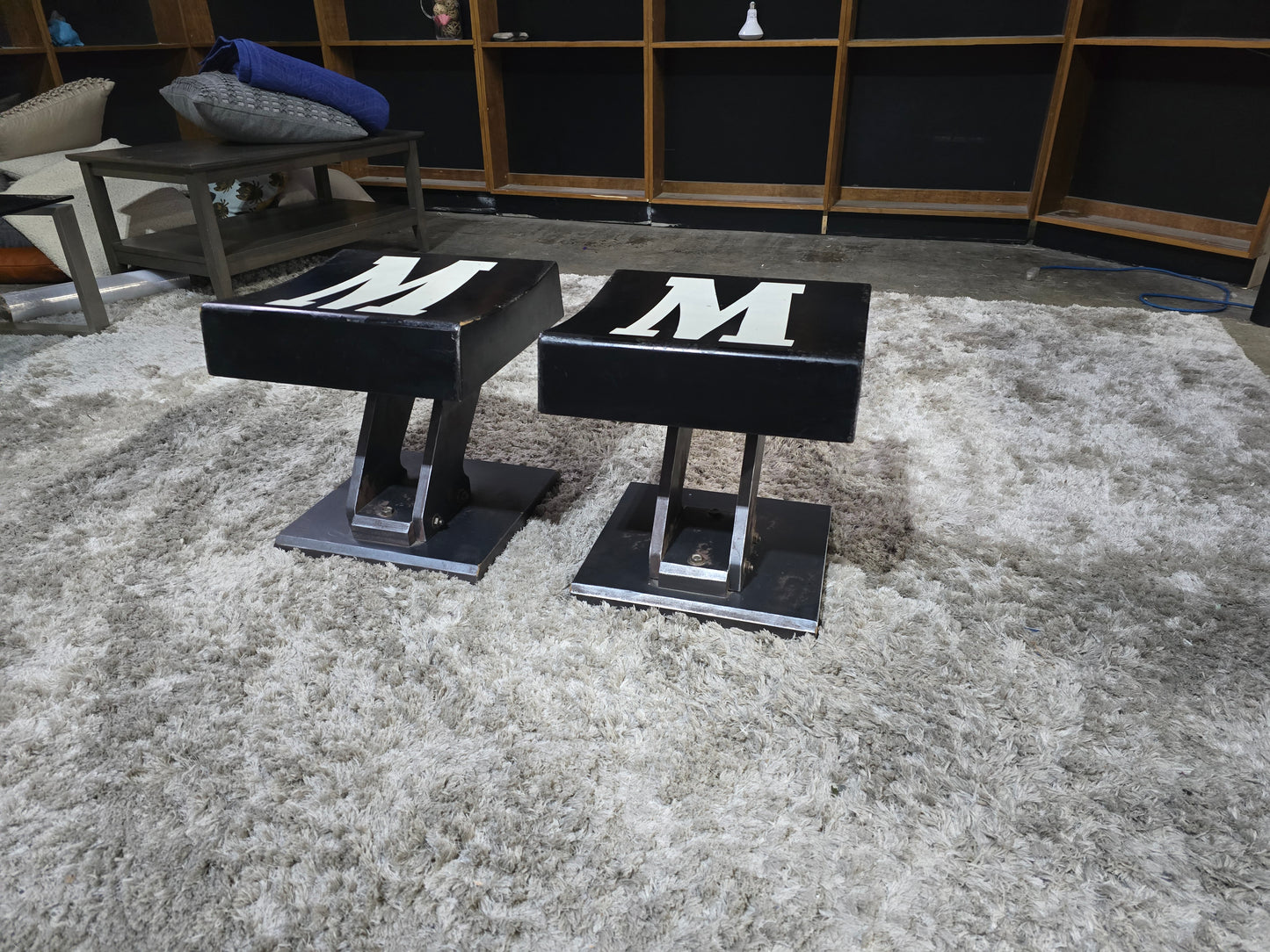 2 distressed stools Rh style