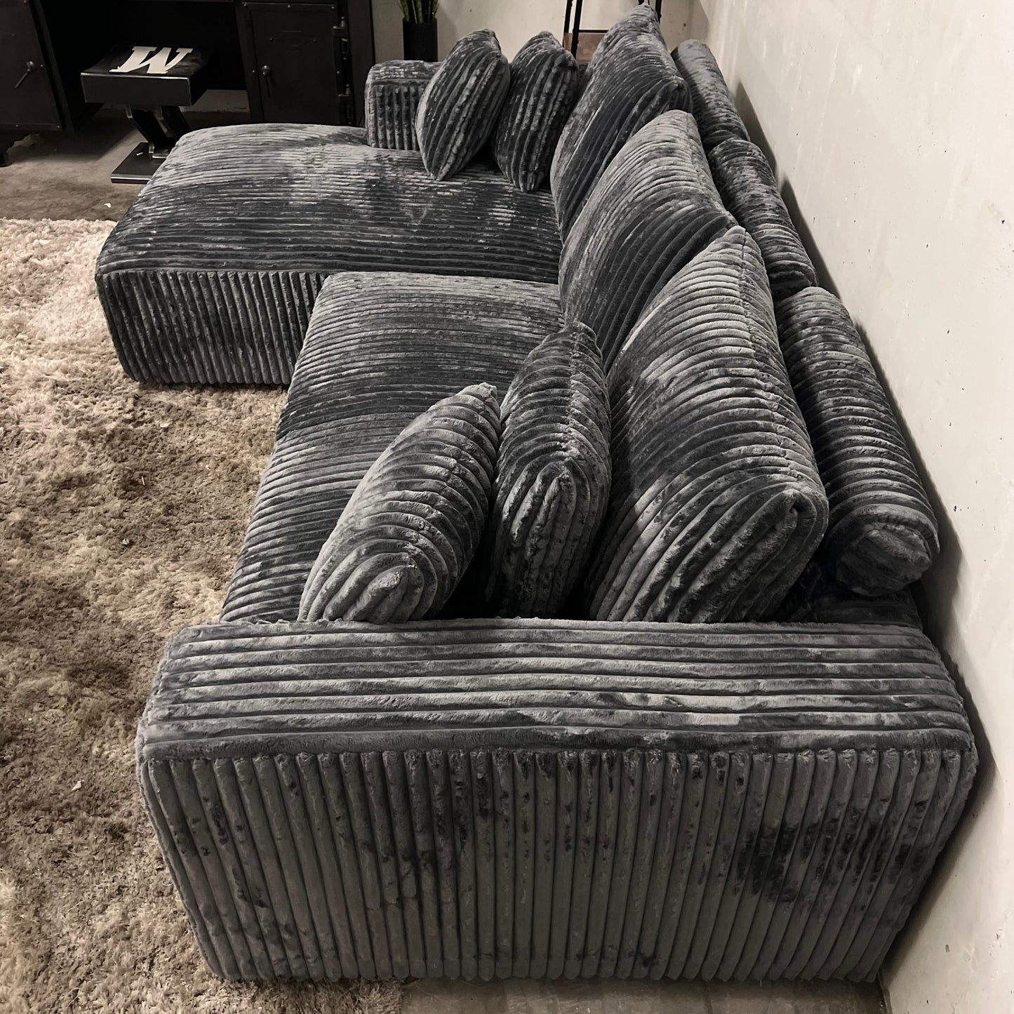 Casa Bella Italian sectional. Thick striped Corduroy