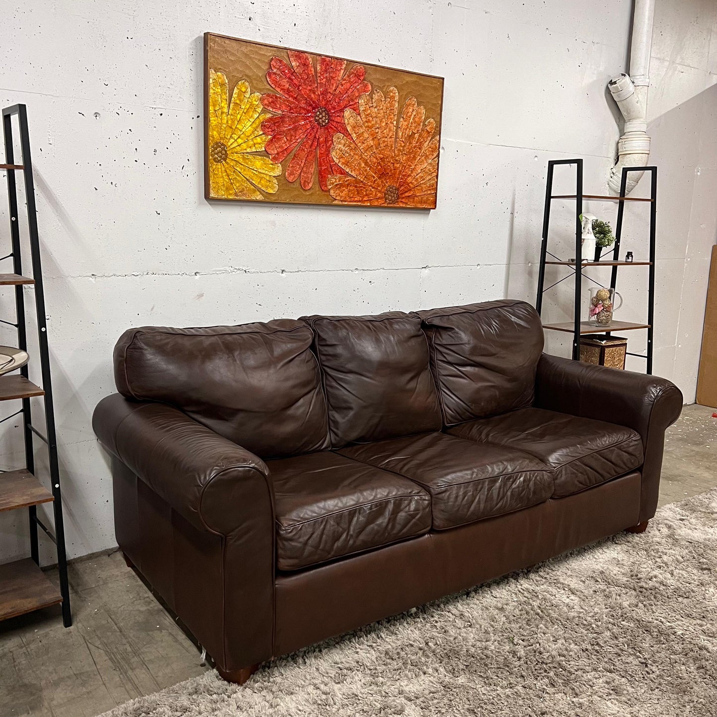 Leather pull out sofa bed.