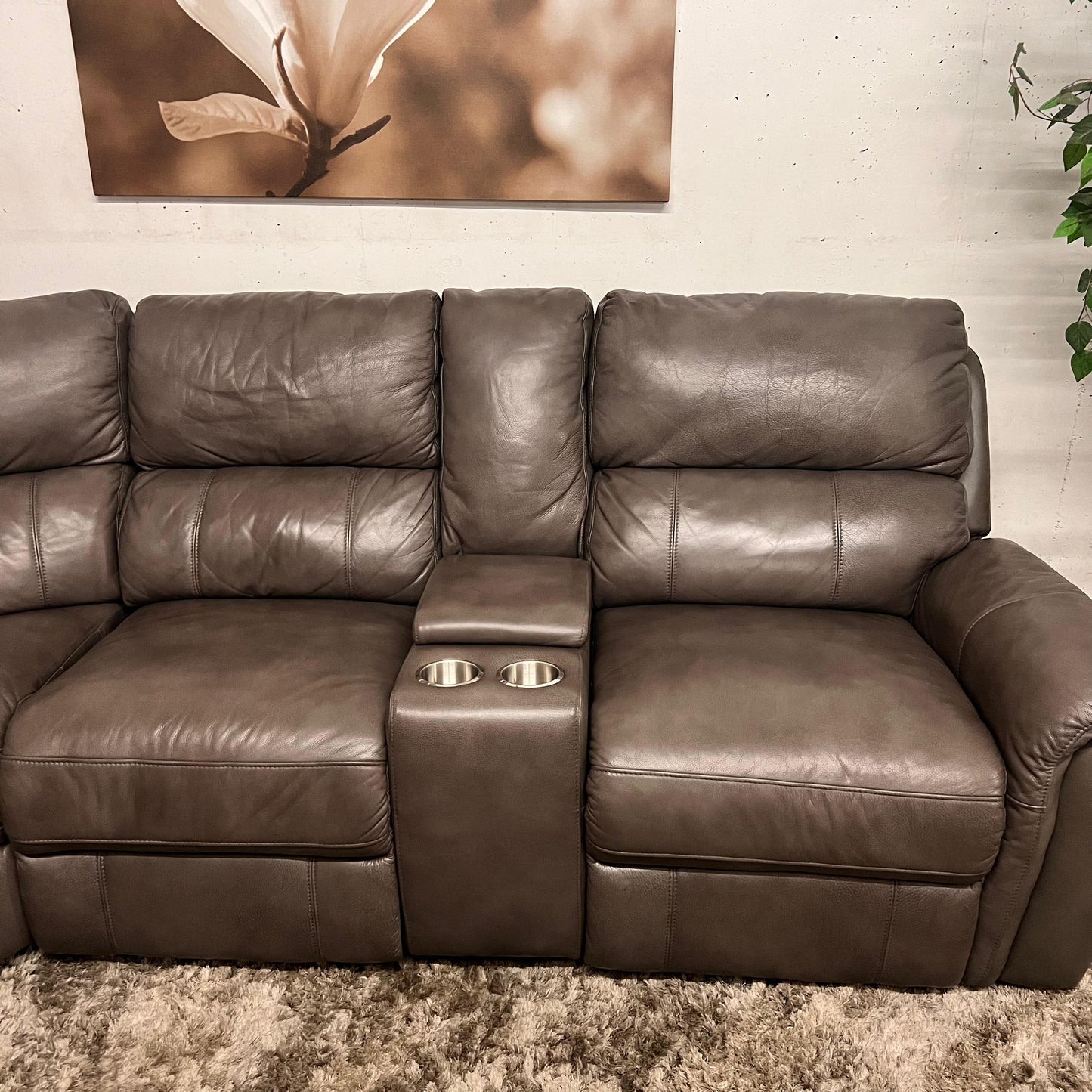Leather reclining sectional. Power recliners
