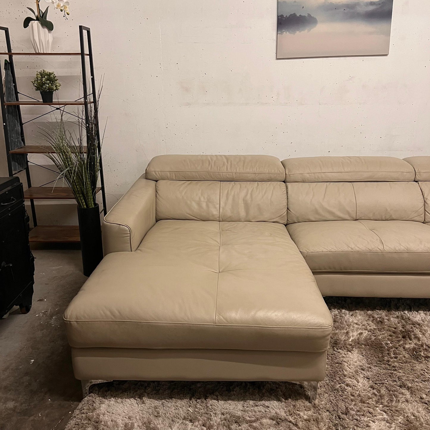 Moe's leather sectional. L Shaped sofa couch.