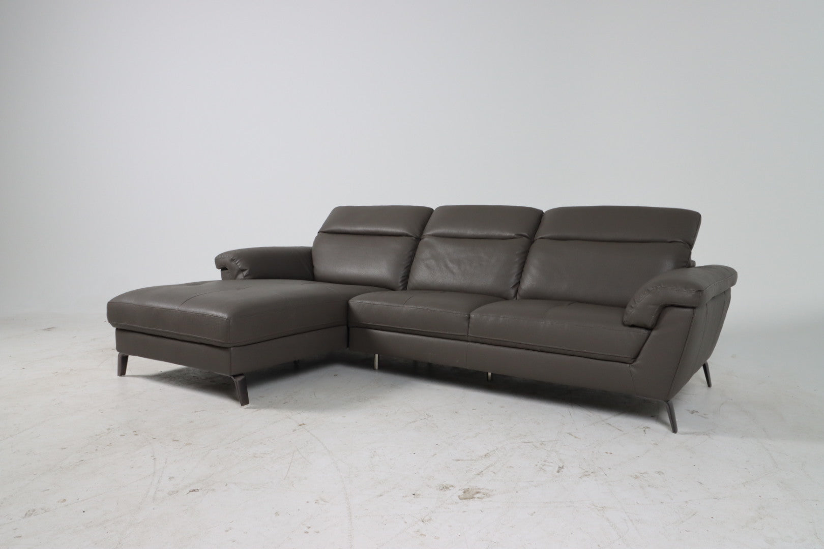 Faux leather sectional. Grey L shaped sofa couch