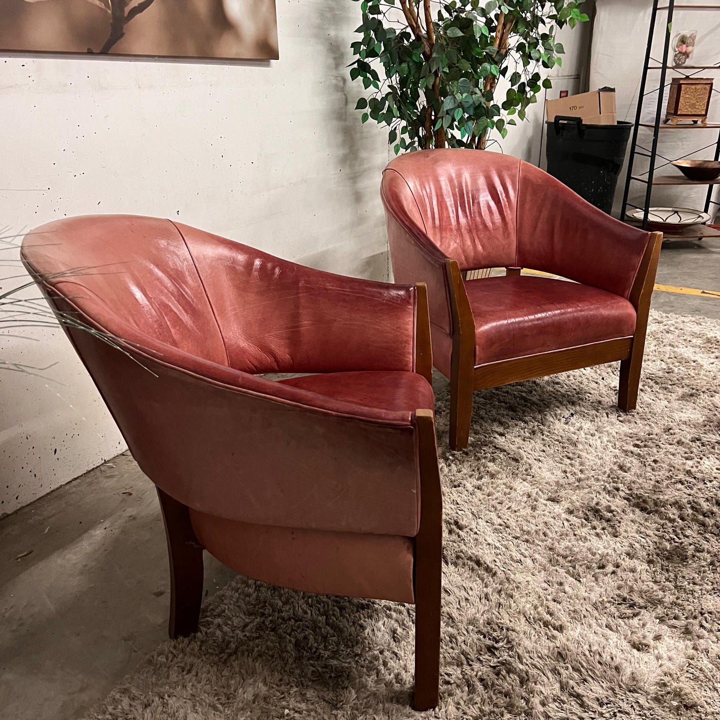 Mitchell Gold + Bob Williams full leather armchairs. Vintage accent Chairs.