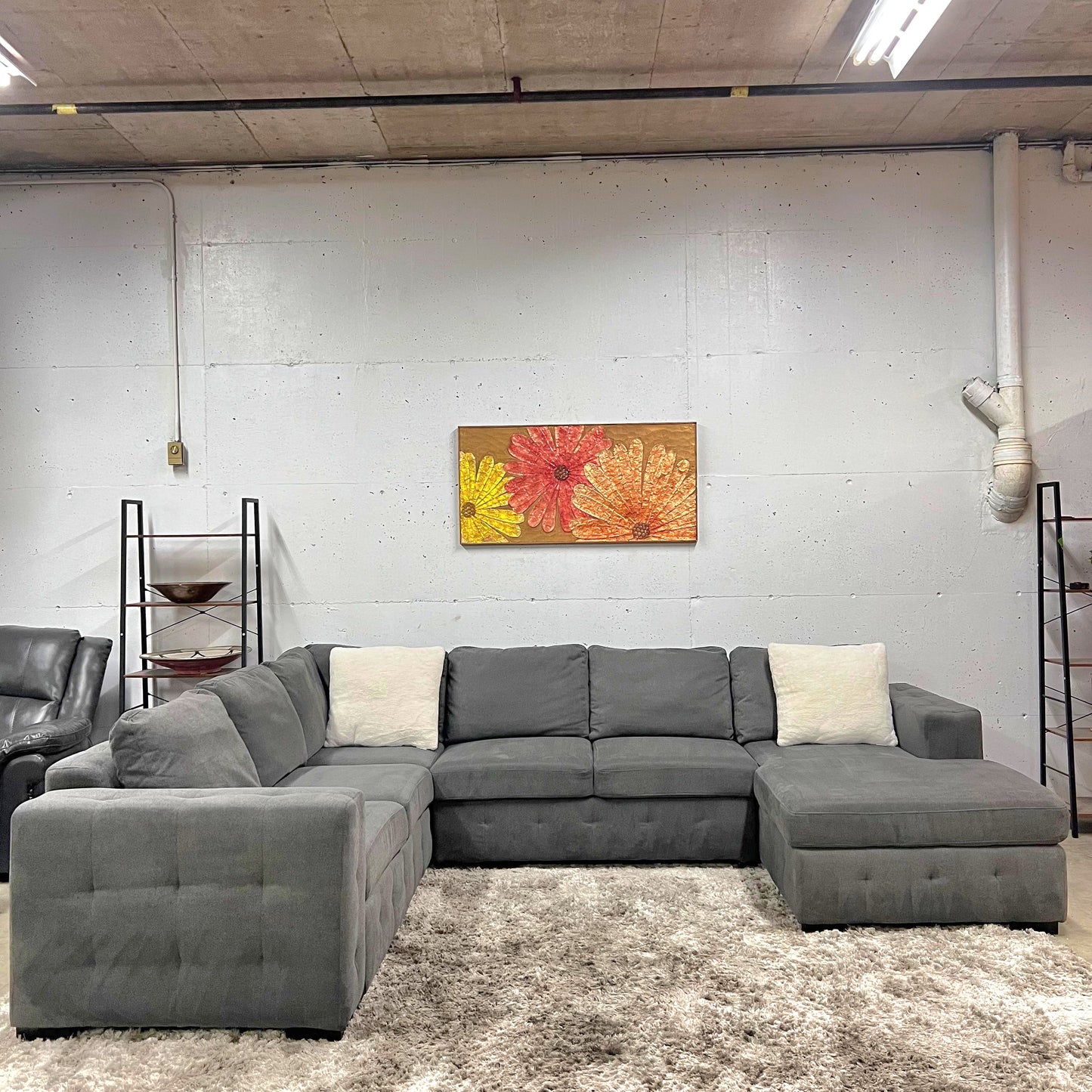 U shaped pull out sectional. Storage sofa couch