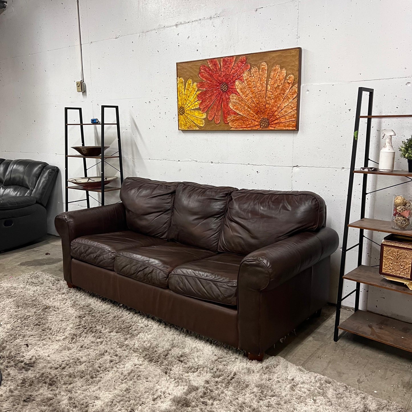 Leather pull out sofa bed.