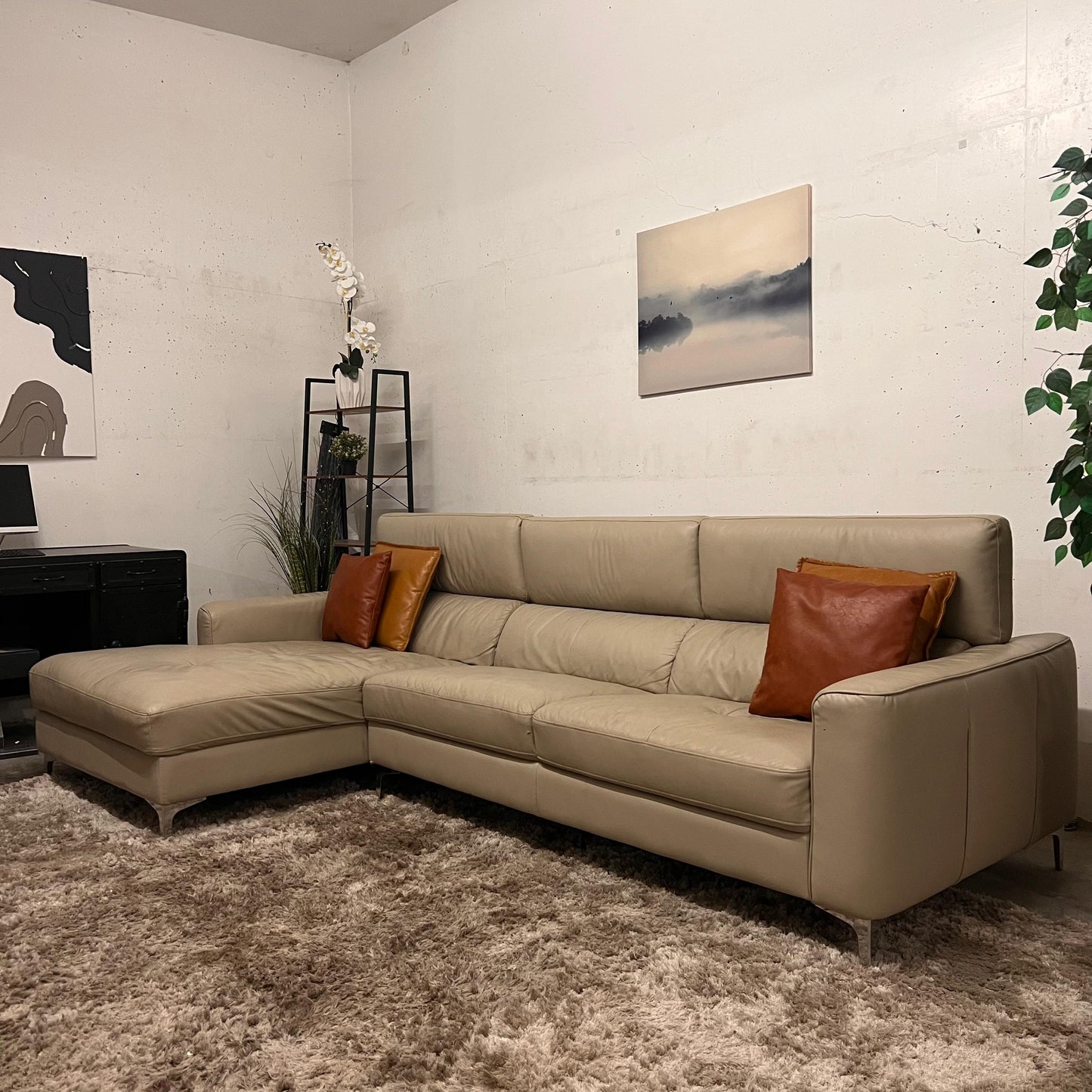 Moe's leather sectional. L Shaped sofa couch.