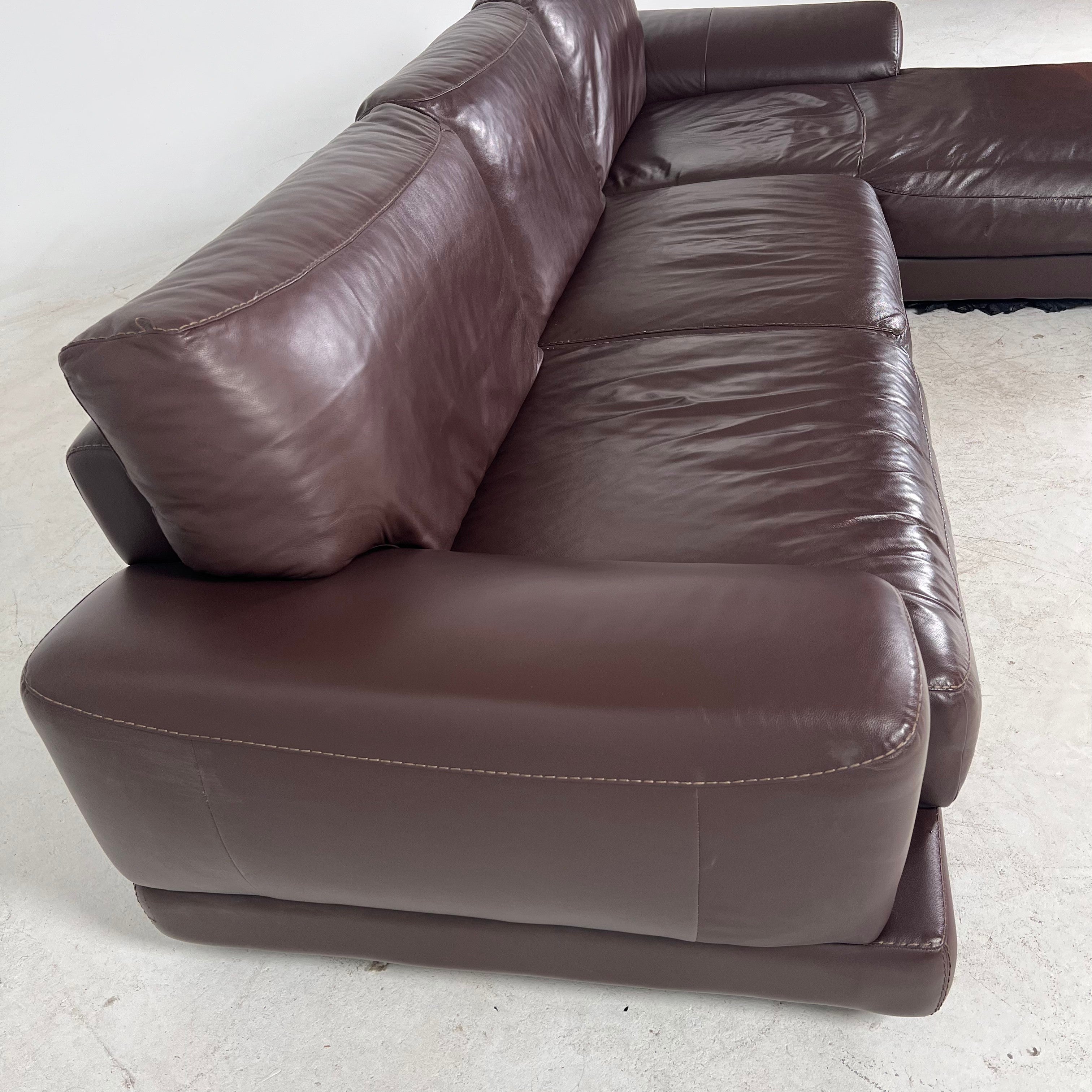 Genuine high end brown leather sectional. L Shaped sofa couch