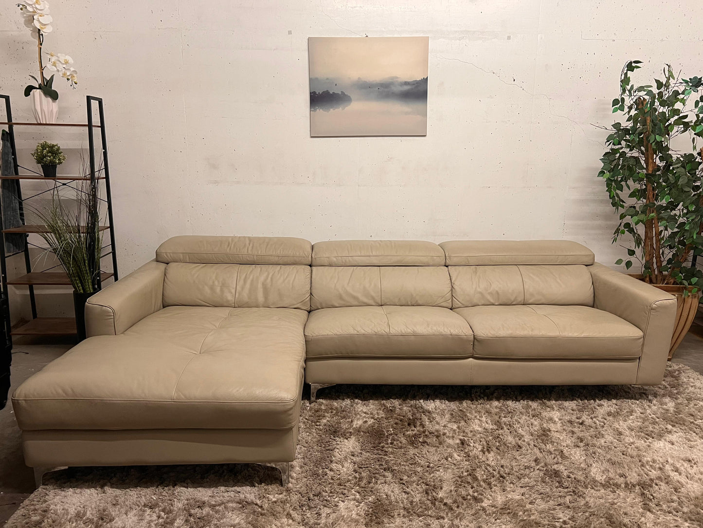 Moe's leather sectional. L Shaped sofa couch.