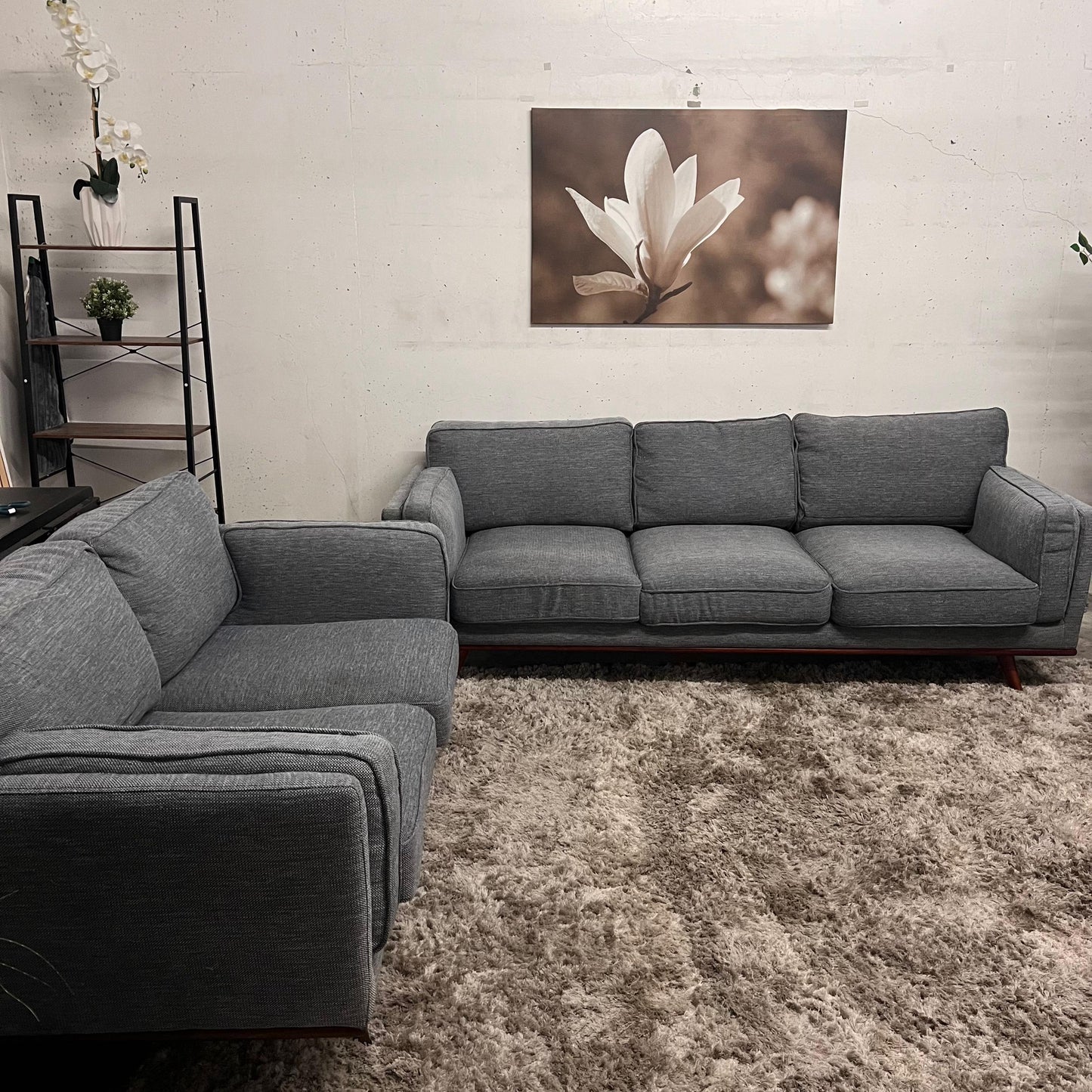 Article timber style sofa and loveseat