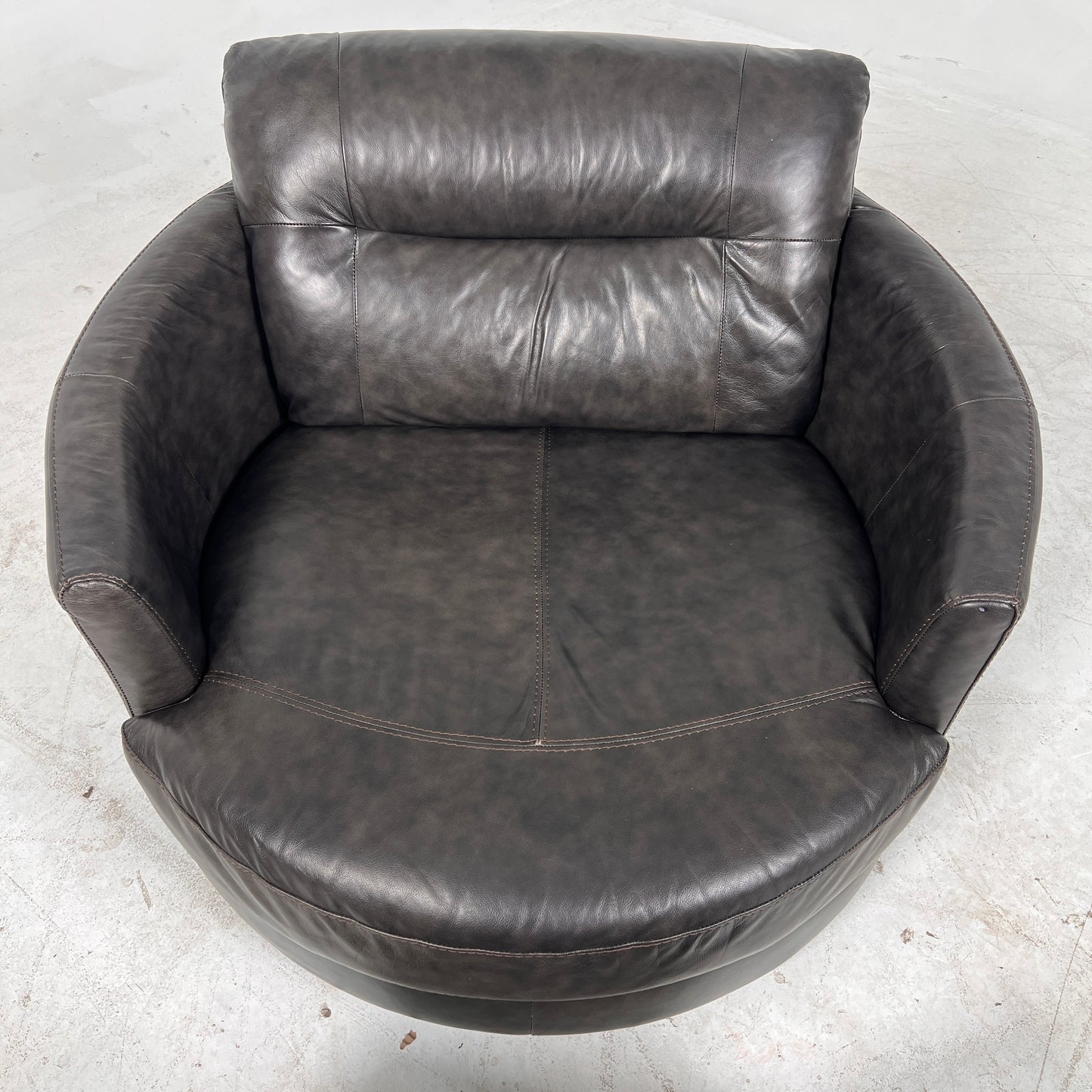 Urban Barn cuddler chair + ottoman. Leather round chair. Delivery available