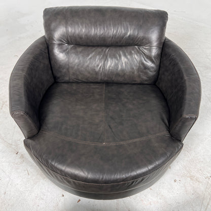 Urban Barn cuddler chair + ottoman. Leather round chair. Delivery available