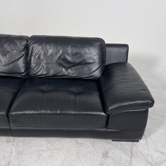 Urban Barn Leather Sectional. Black L shaped sofa couch