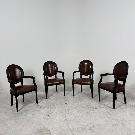 Restoration Hardware French Round leather dinning chairs