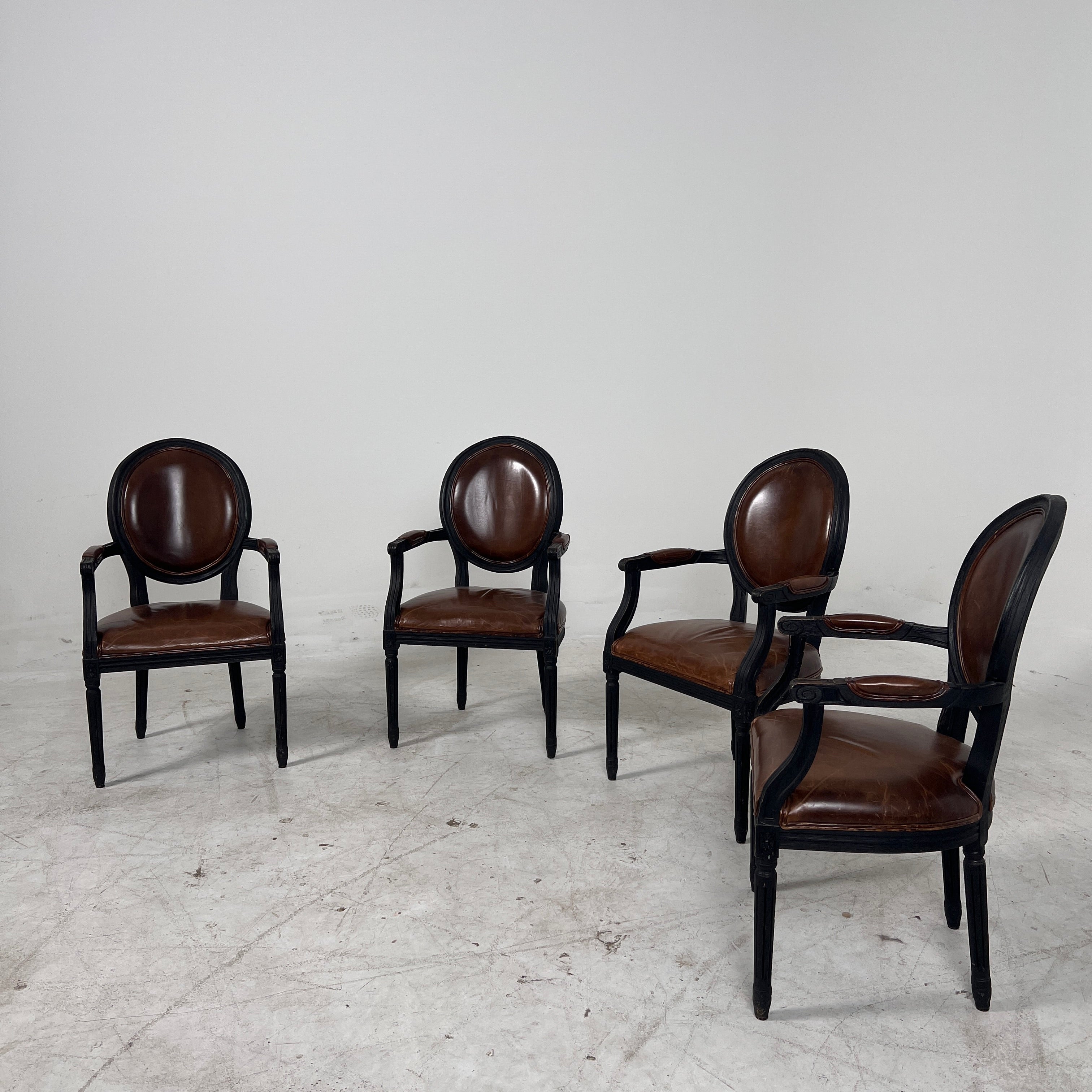Restoration Hardware French Round leather dinning chairs