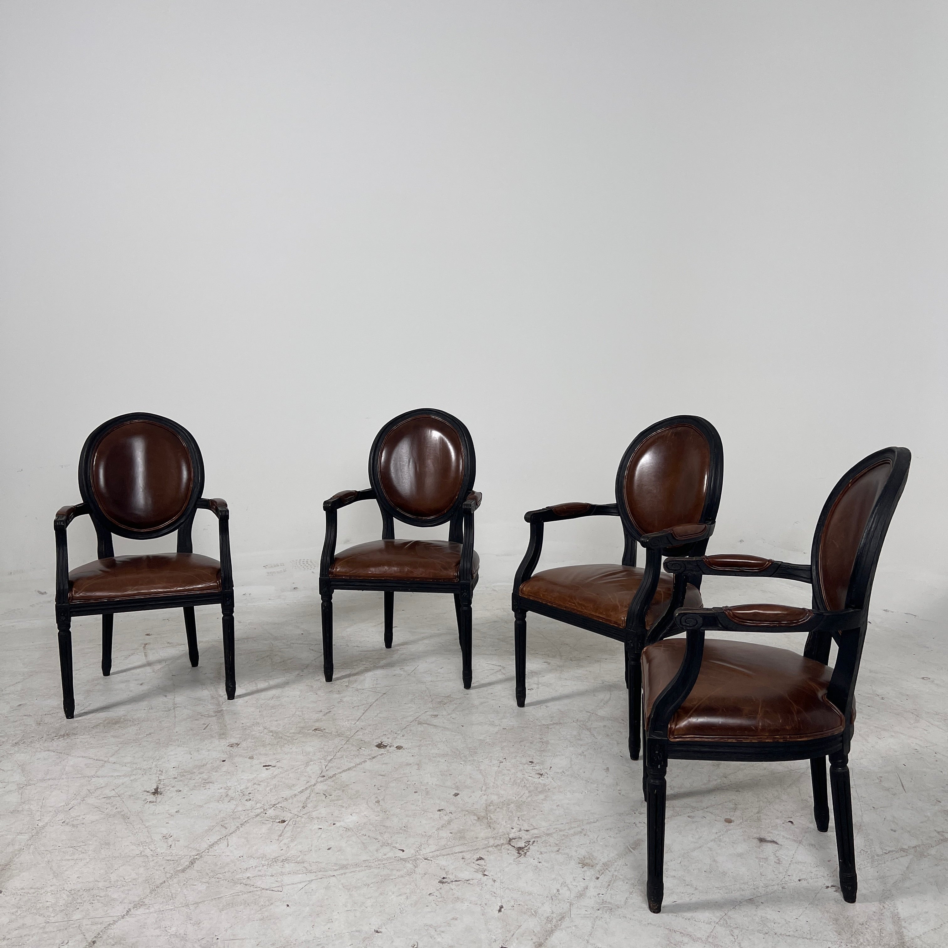 Restoration Hardware French Round leather dinning chairs