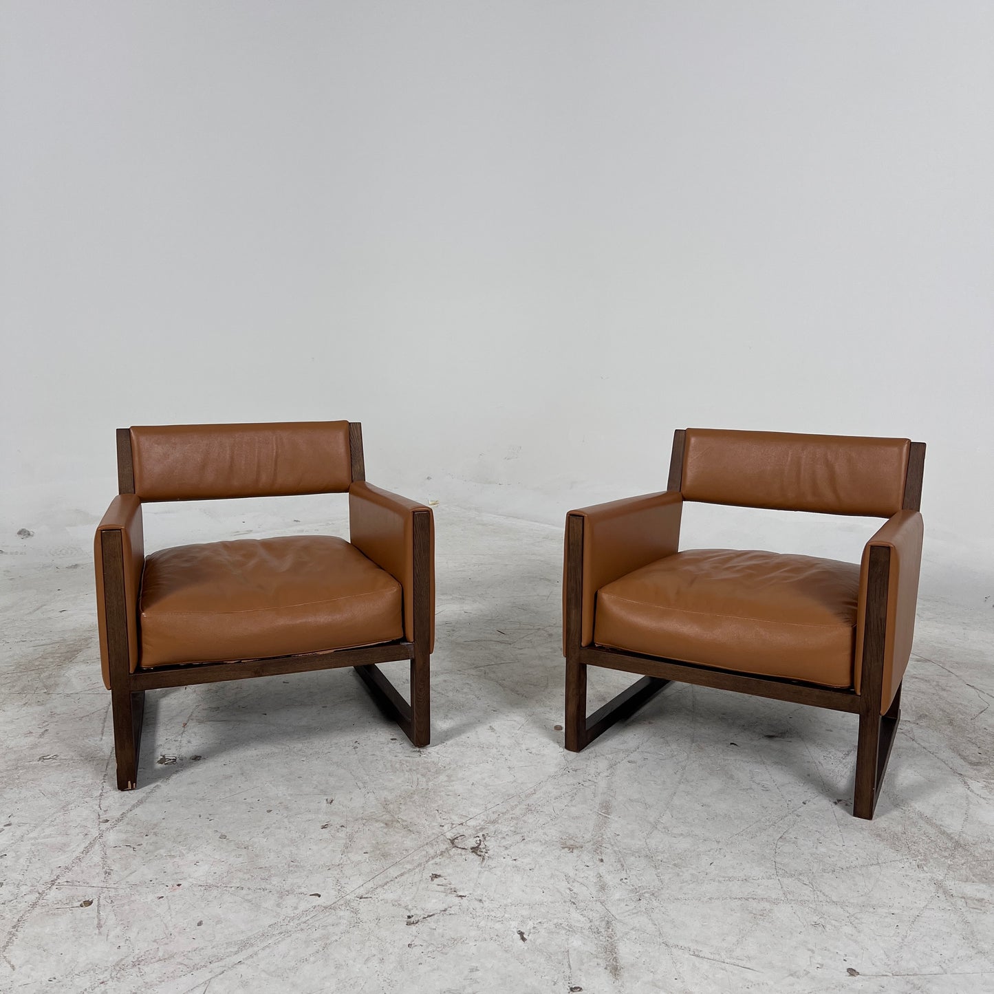 Matching Mid Century Modern Chairs. Cognac Armchairs. Delivery Available