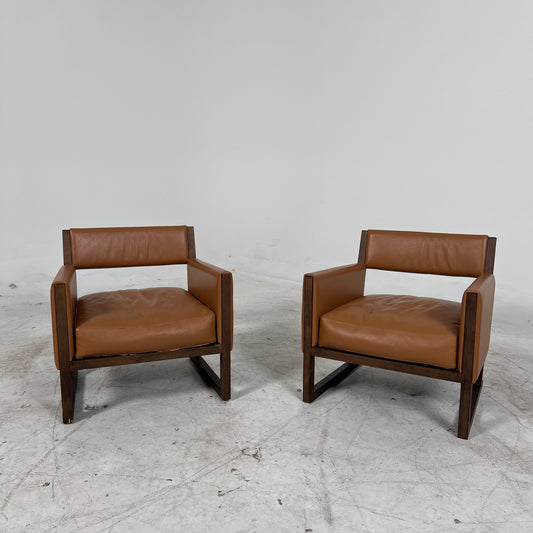 Matching Mid Century Modern Chairs. Cognac Armchairs. Delivery Available