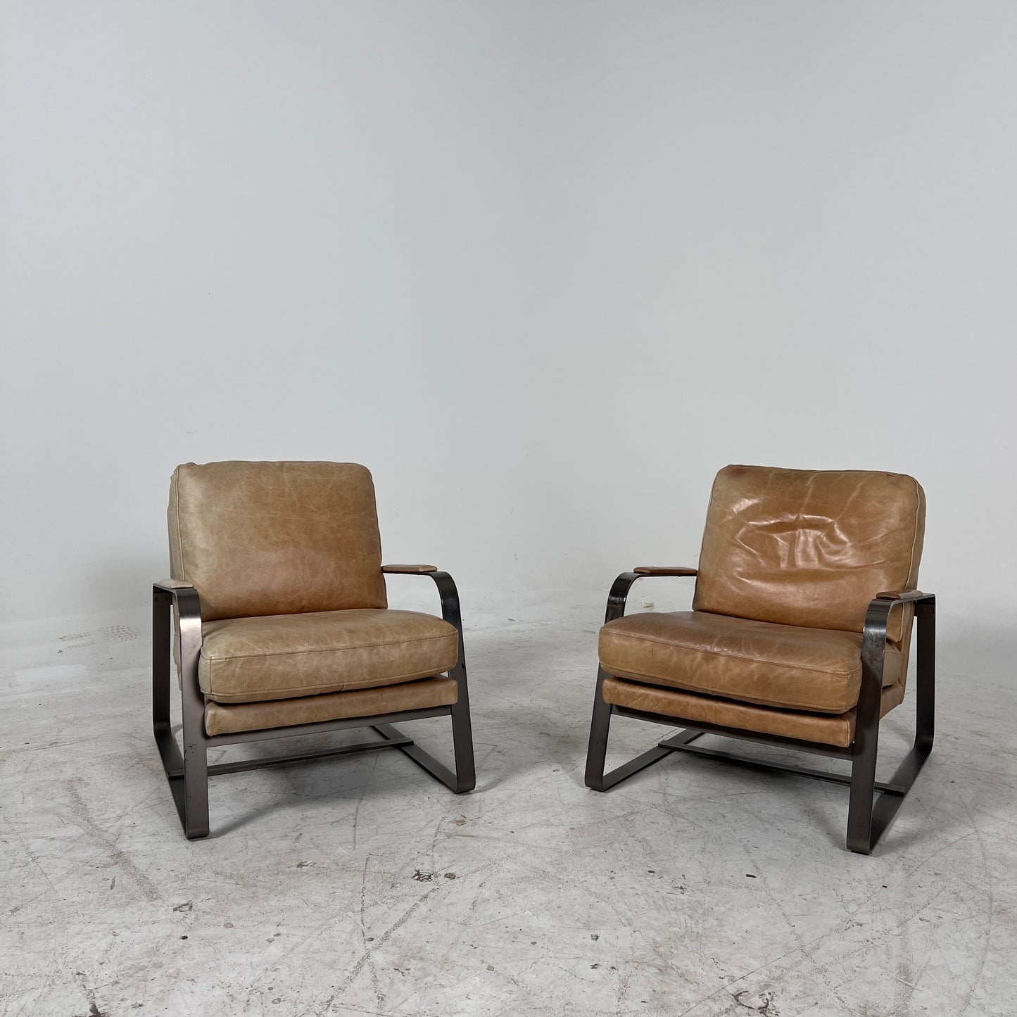 Pair or leather Chairs. Mid century modern armchairs. delivery available