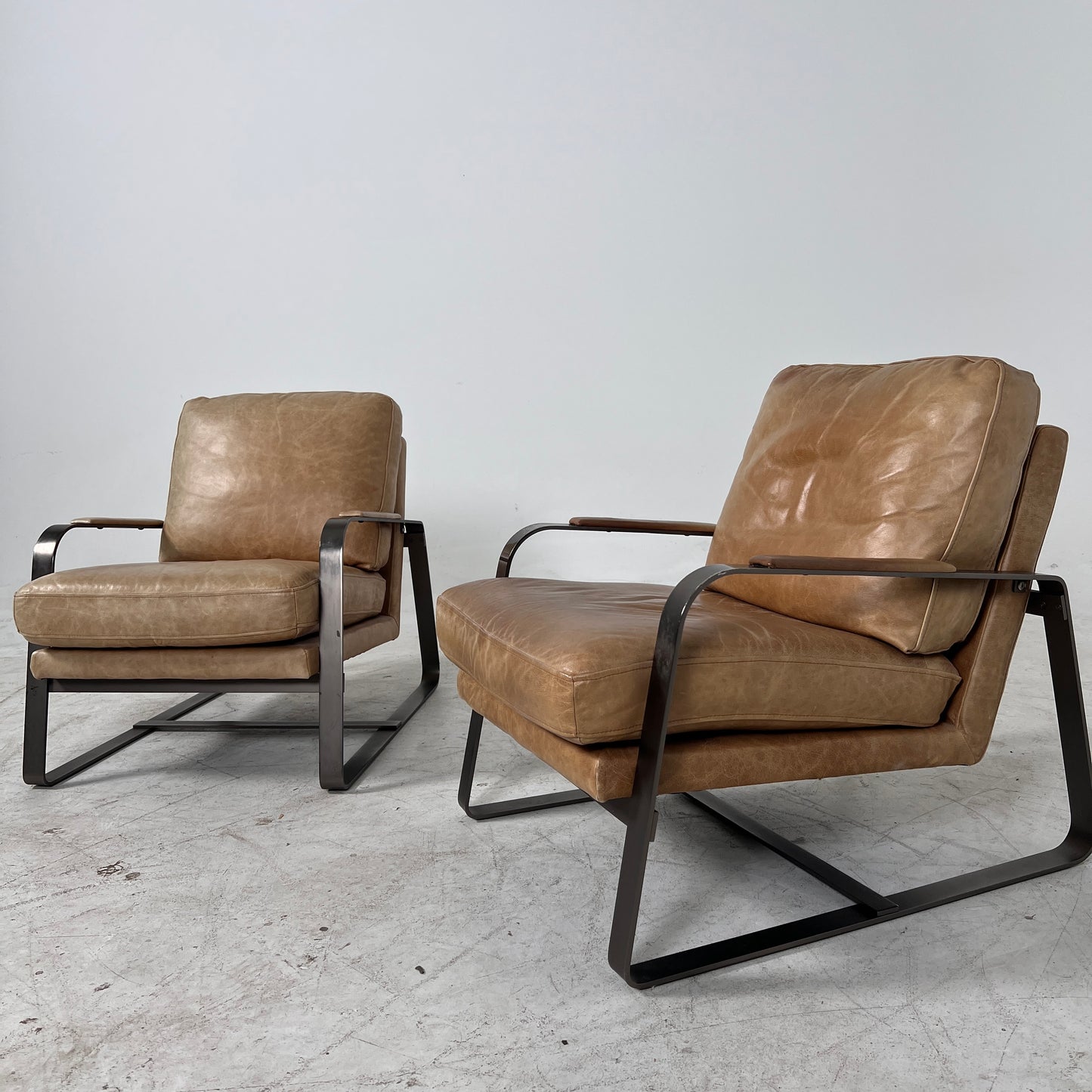 Pair or leather Chairs. Mid century modern armchairs. delivery available