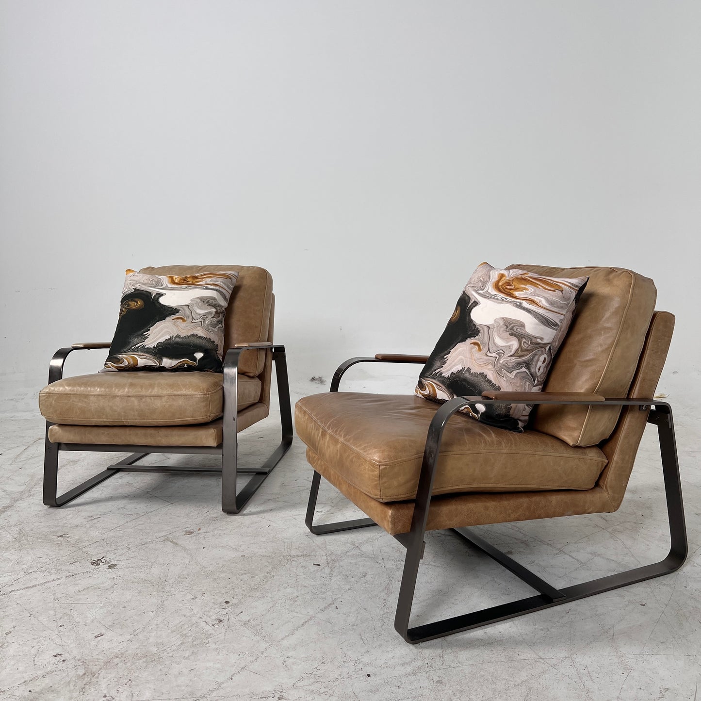 Pair or leather Chairs. Mid century modern armchairs. delivery available