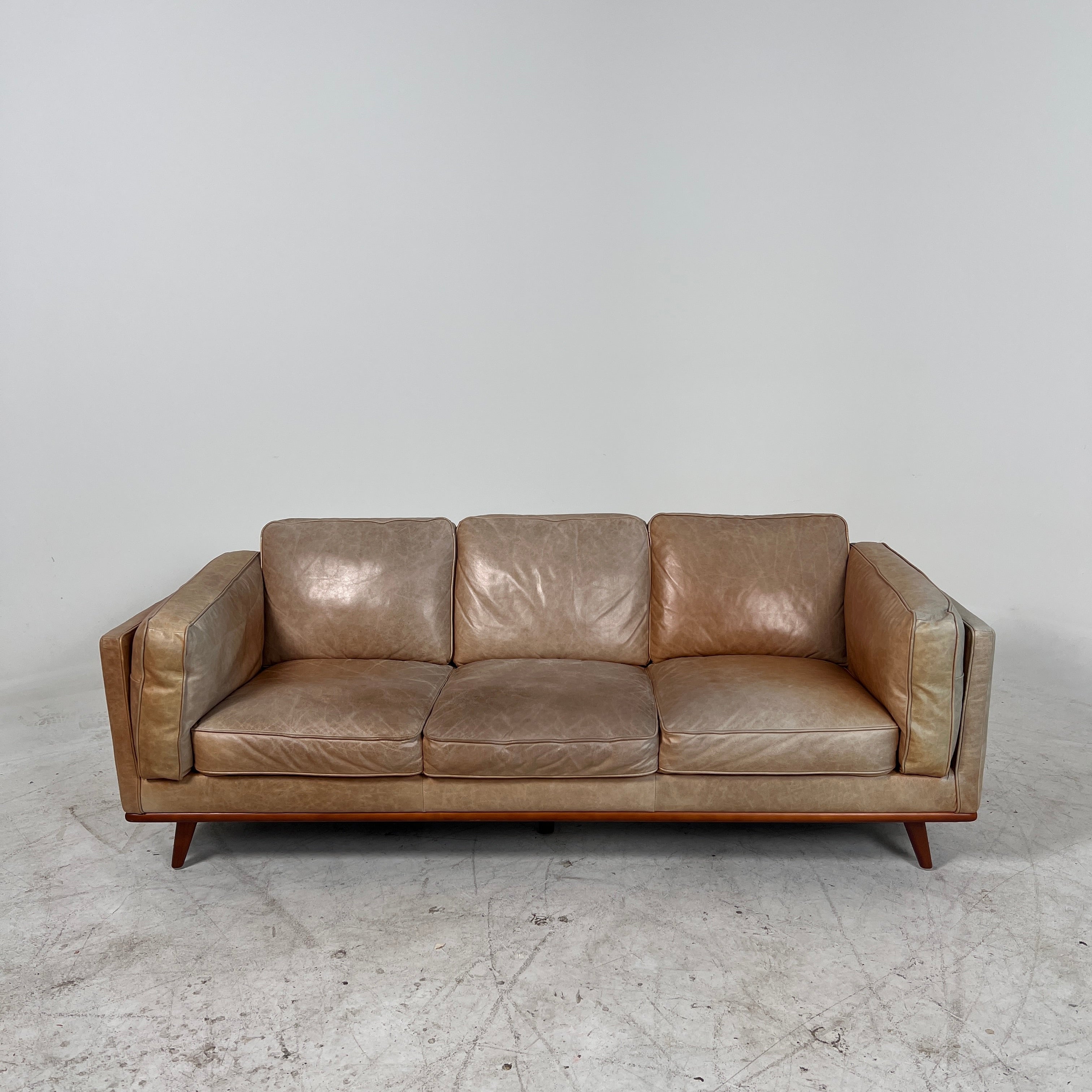 Structube Rowan leather Sofa. Mid century modern couch. delivery available