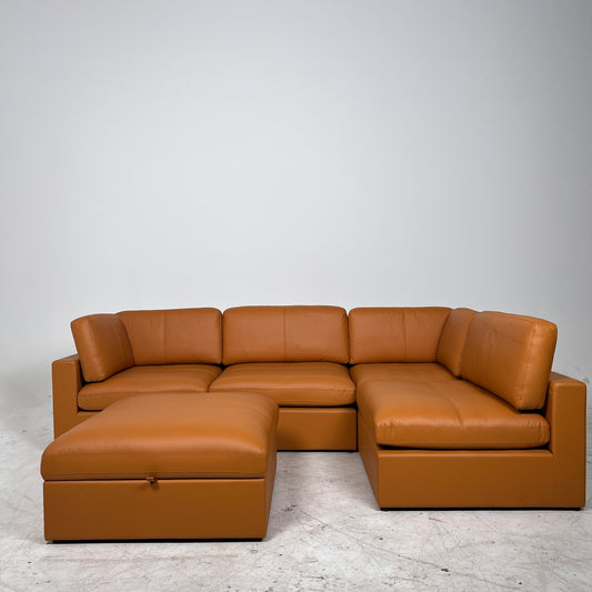 Brand New Cognac leather sectional. 5 piece modular sofa couch. delivery available