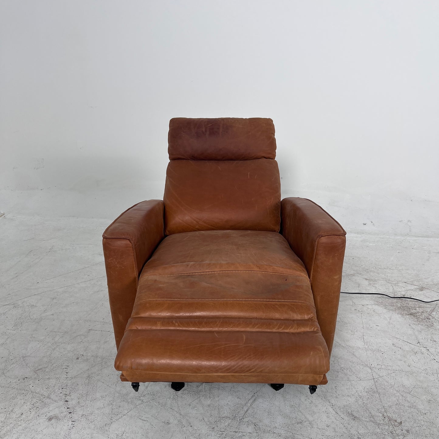 Distressed leather Recliner swivel chair. Leather Armchair.