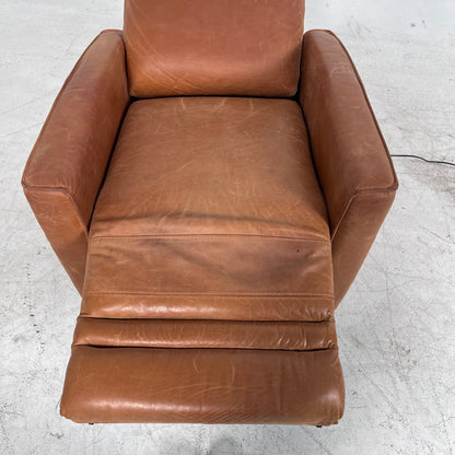Distressed leather Recliner swivel chair. Leather Armchair.