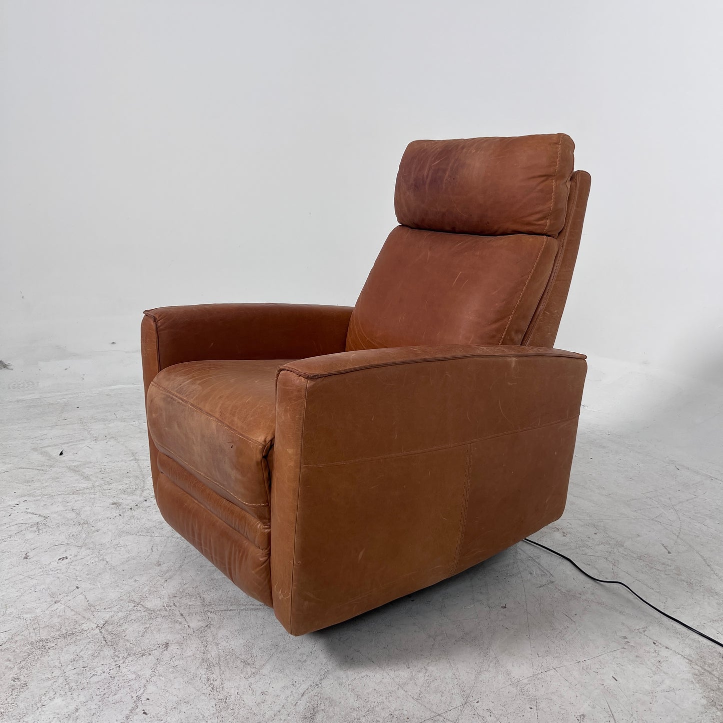Distressed leather Recliner swivel chair. Leather Armchair.