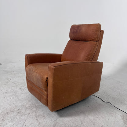 Distressed leather Recliner swivel chair. Leather Armchair.