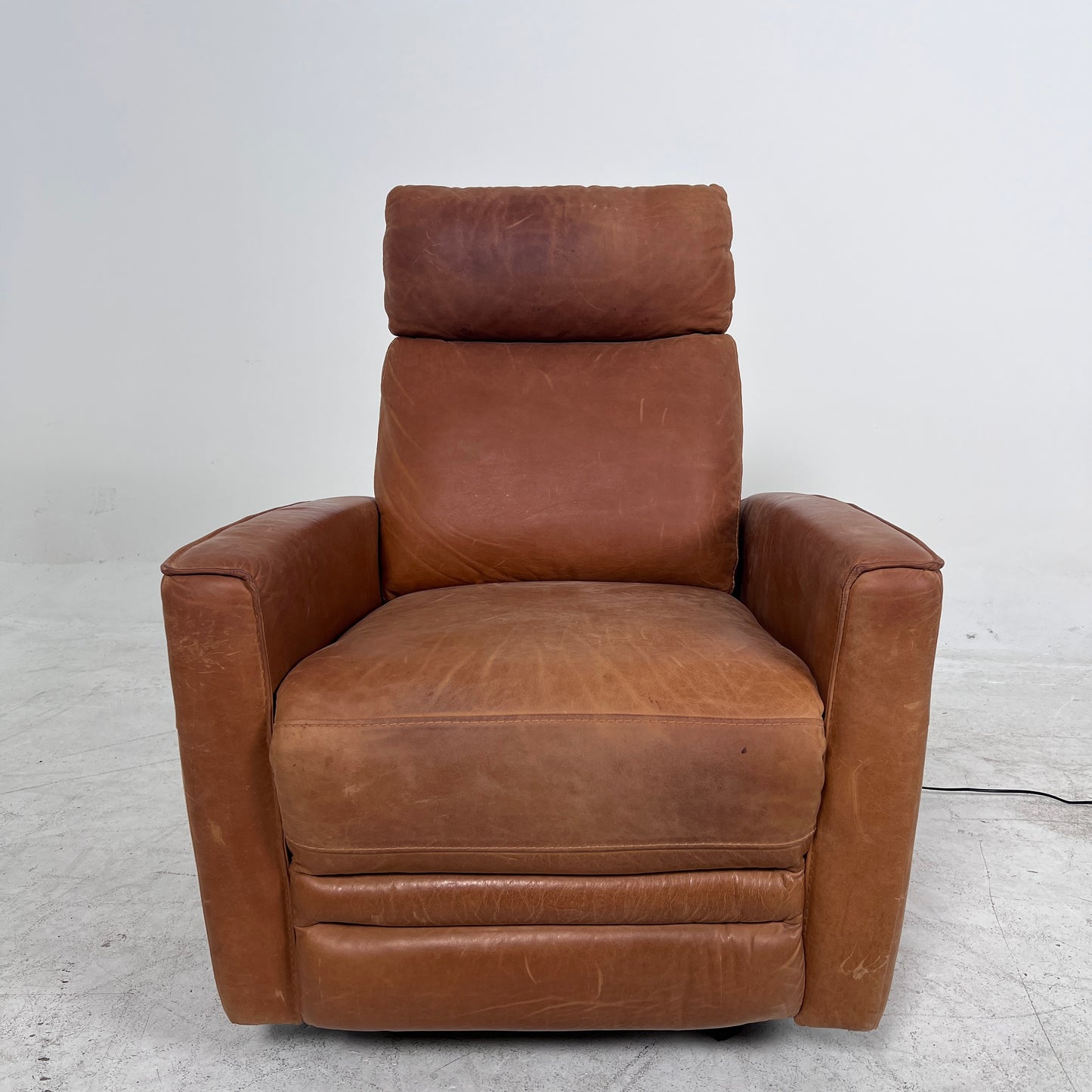 Distressed leather Recliner swivel chair. Leather Armchair.