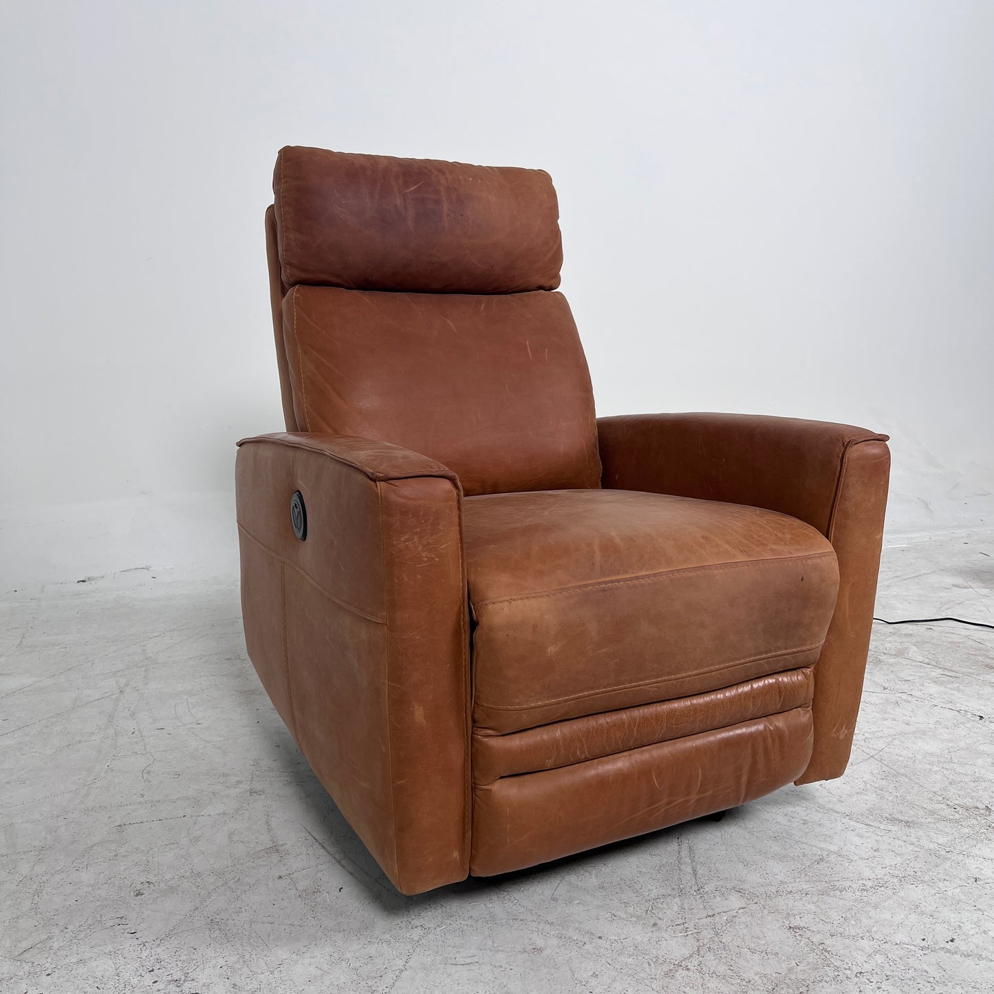 Distressed leather Recliner swivel chair. Leather Armchair.
