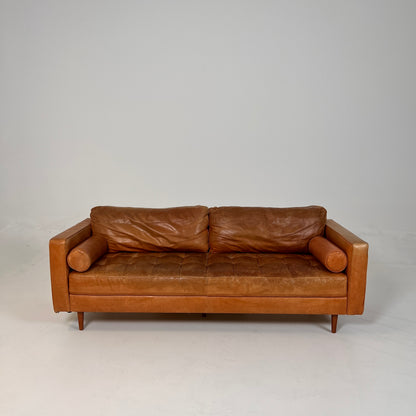 Structube Kinsey leather 3 seater sofa. MCM cognac couch. delivery available