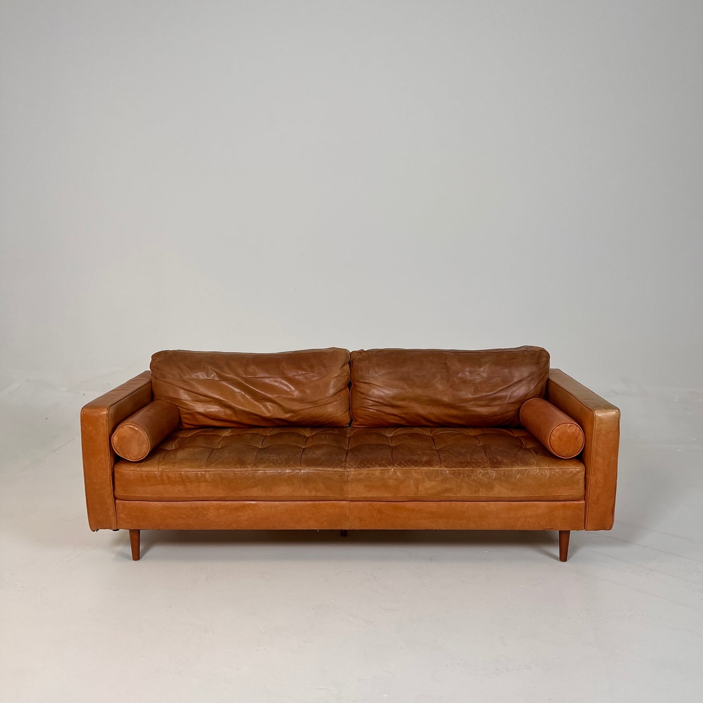 Structube Kinsey leather 3 seater sofa. MCM cognac couch. delivery available