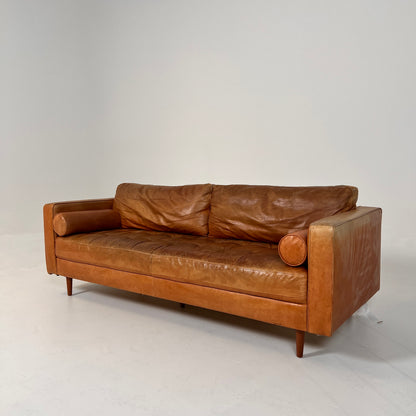 Structube Kinsey leather 3 seater sofa. MCM cognac couch. delivery available